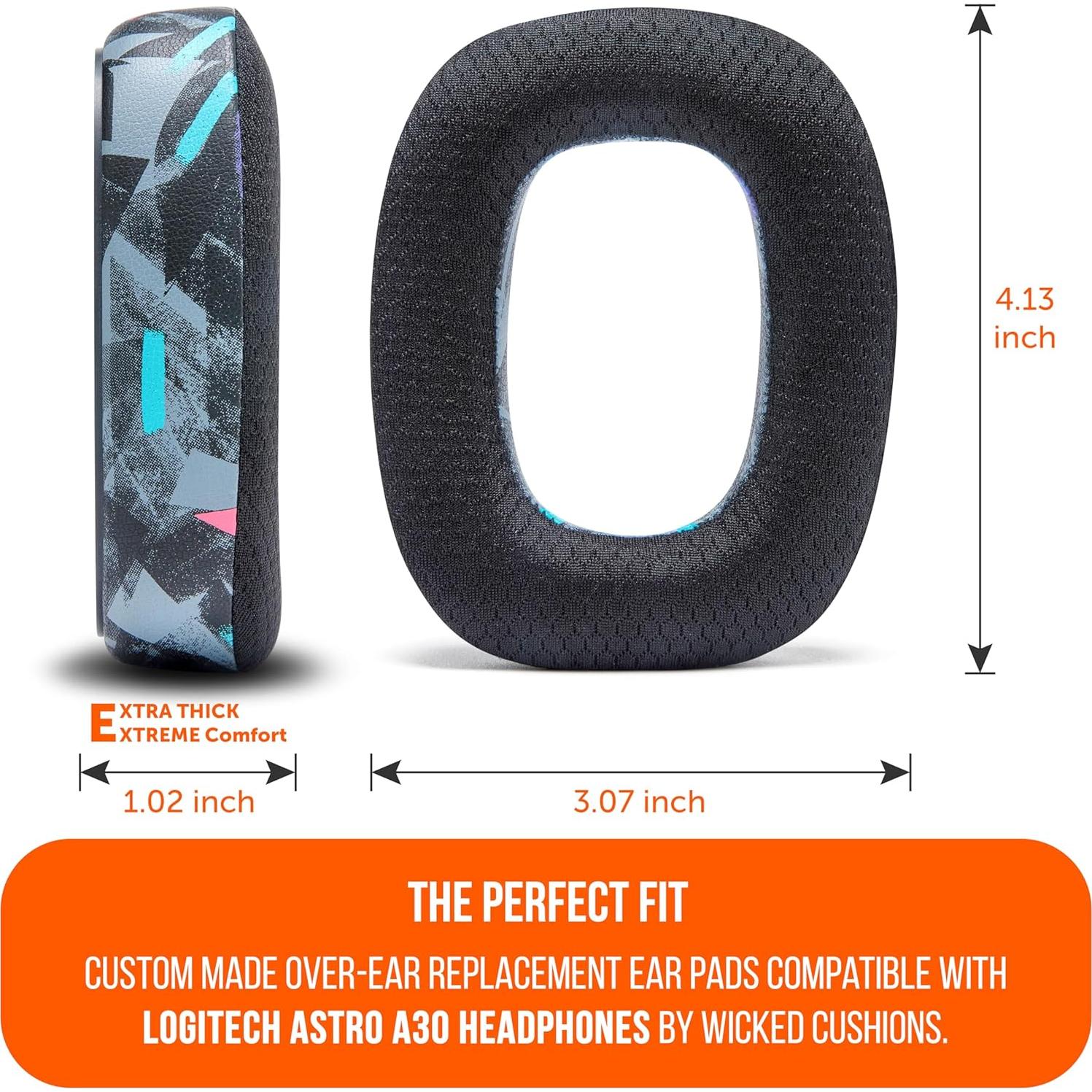 WC Freeze A30 - Cooling Gel Earpads Compatible with Logitech Astro A30 Headphones by Wicked Cushions - Elevate Comfort, Durability, Thickness & Sound Isolation for Epic Gaming Sessions | 90's Black