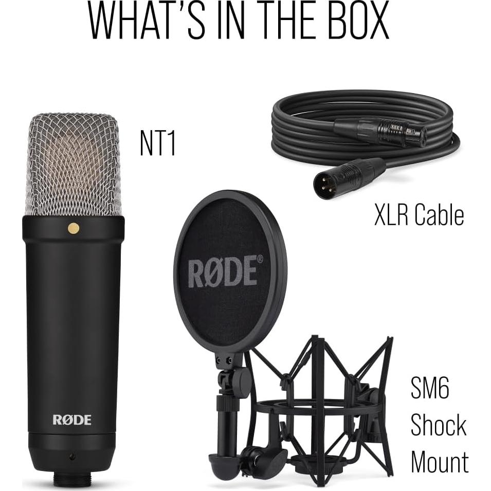 RØDE NT1 Signature Series Condenser Microphone with SM6 Shockmount and Pop Filter - Black