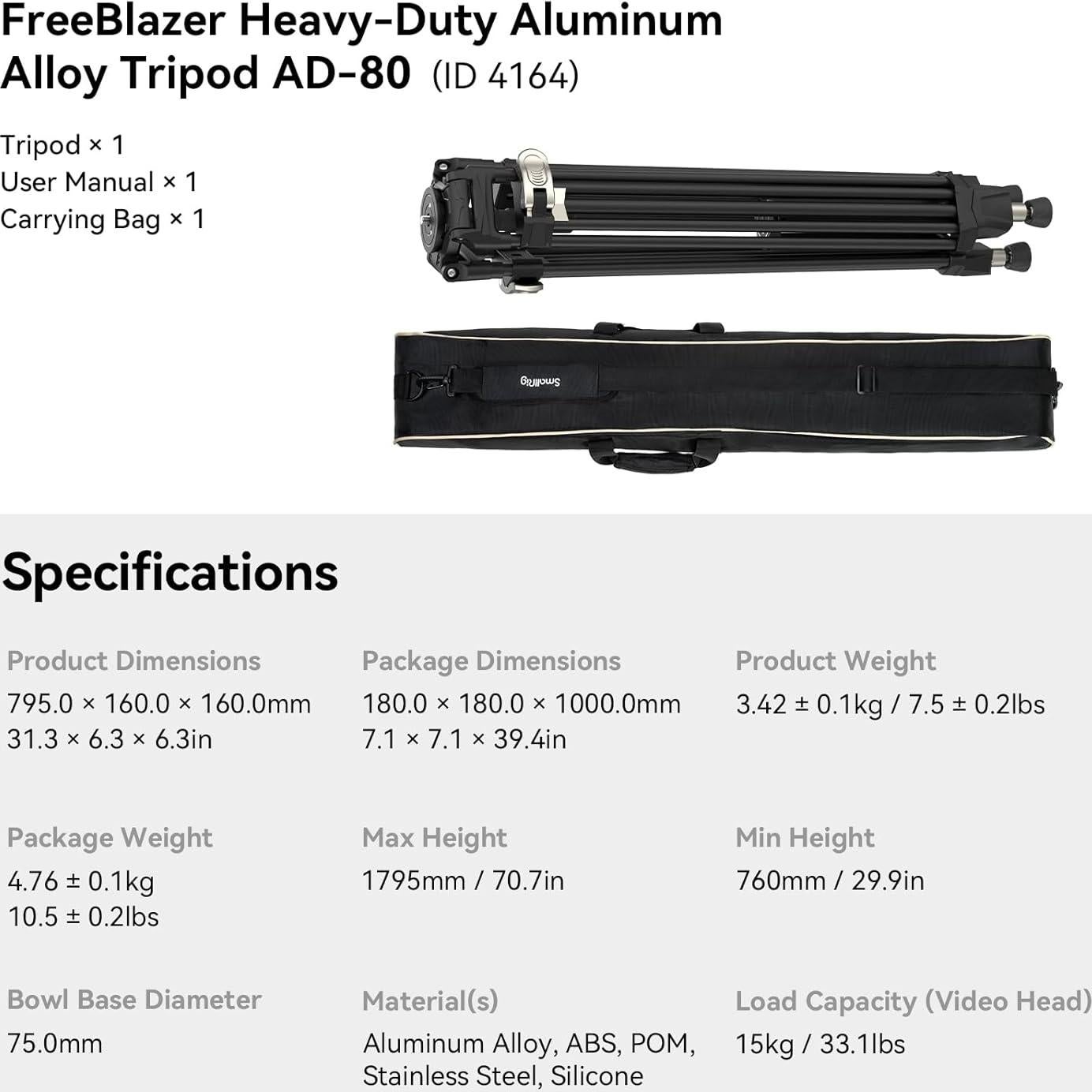 Trípode de Aluminio SMALLRIG AD-80 Profesional 15kg
