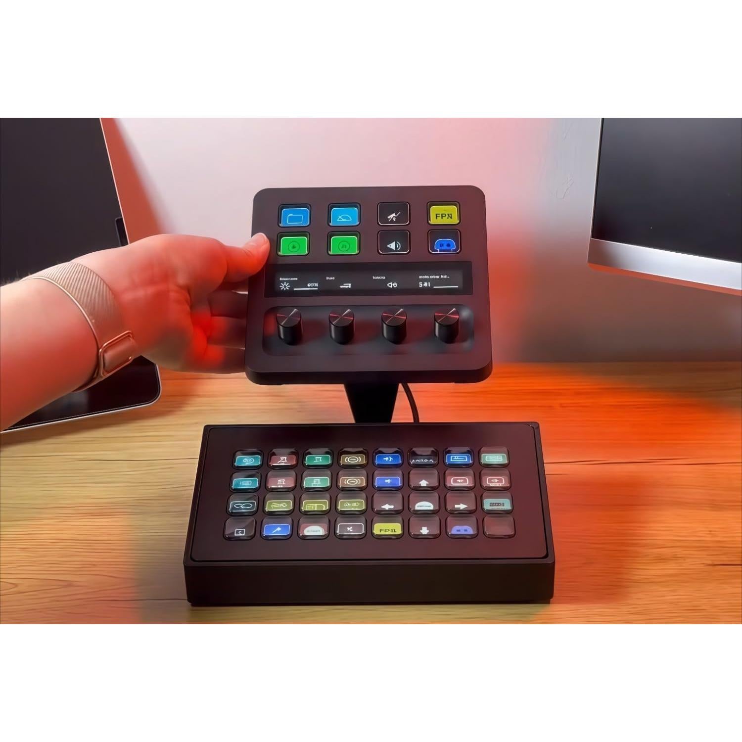 Tilt Adjustable Dual Mount Anti-Slip Stand for Stream Deck XL MK2 + (Plus) 15 Keys MK2 (Base Angle 13°,Attachment-XL)