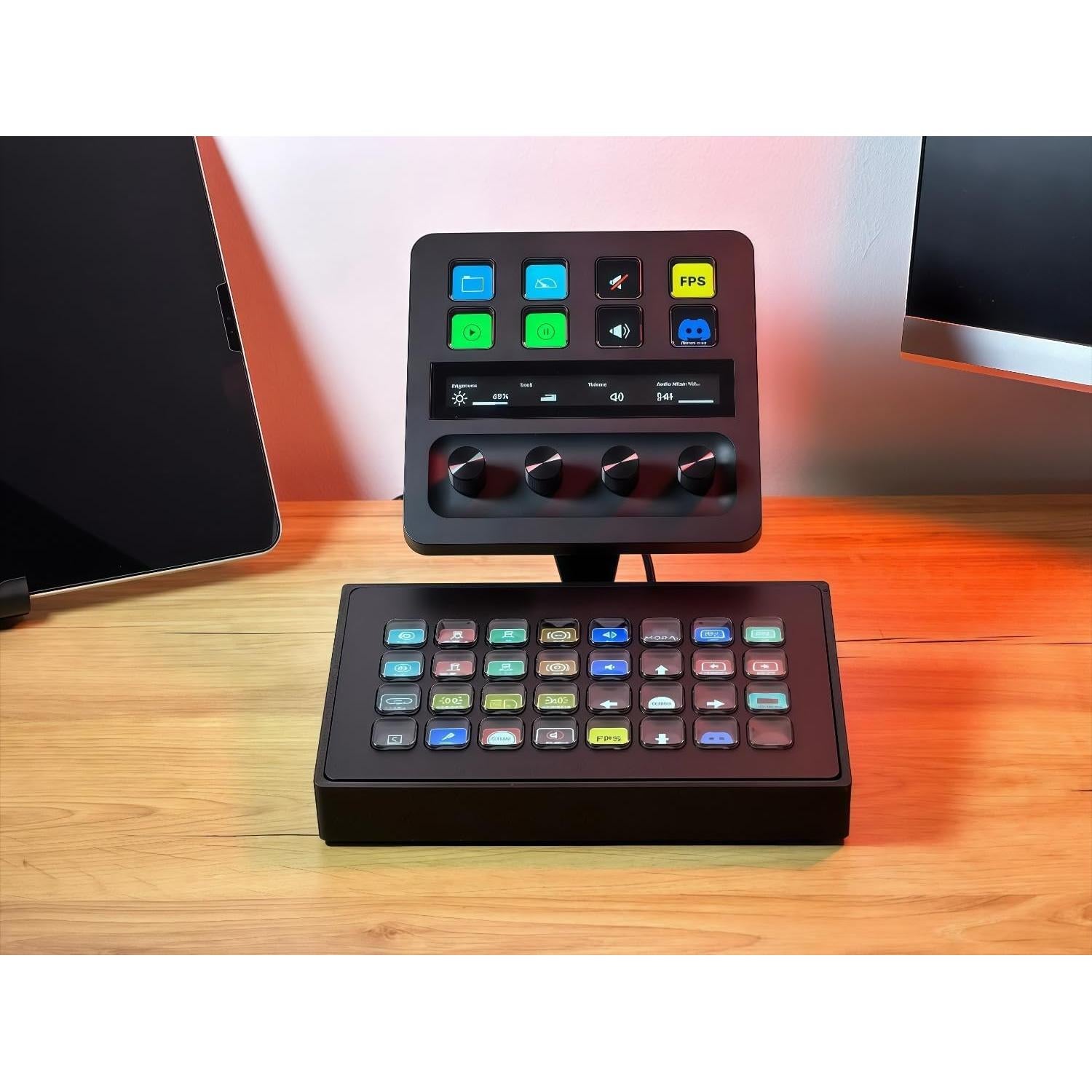 Tilt Adjustable Dual Mount Anti-Slip Stand for Stream Deck XL MK2 + (Plus) 15 Keys MK2 (Base Angle 13°,Attachment-XL)