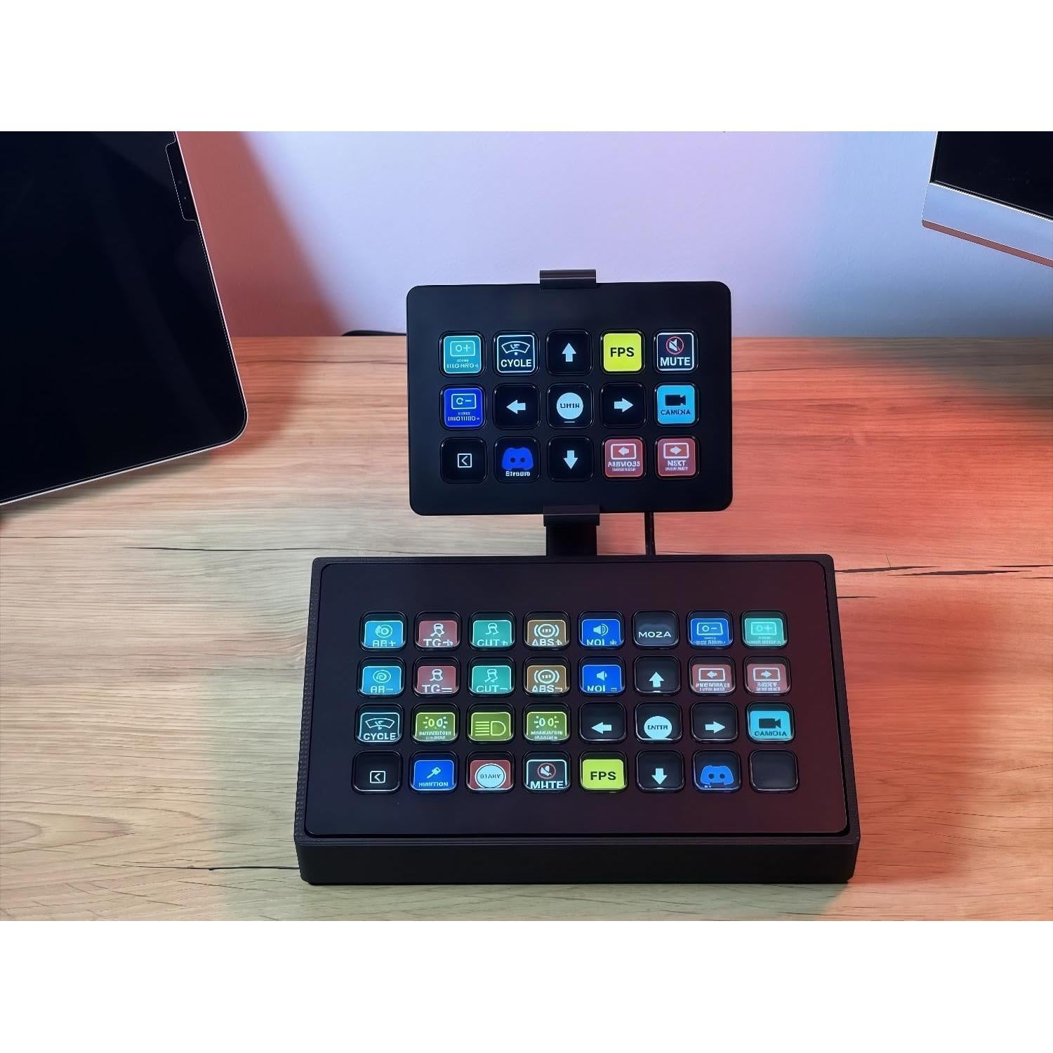 Tilt Adjustable Dual Mount Anti-Slip Stand for Stream Deck XL MK2 + (Plus) 15 Keys MK2 (Base Angle 13°,Attachment-XL)