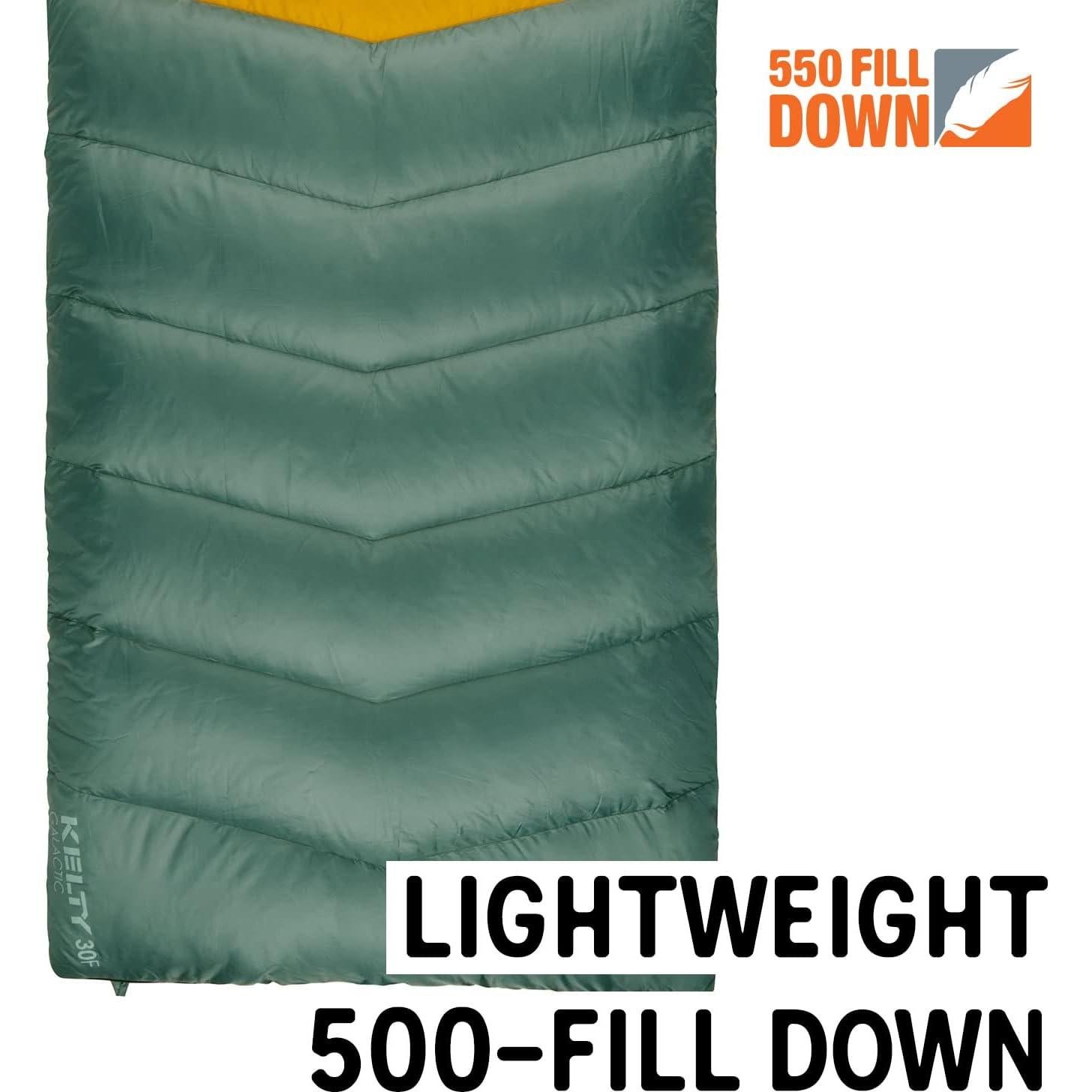 Saco de Dormir Kelty Galactic 30° Relleno Plumón 550 Verde Pato