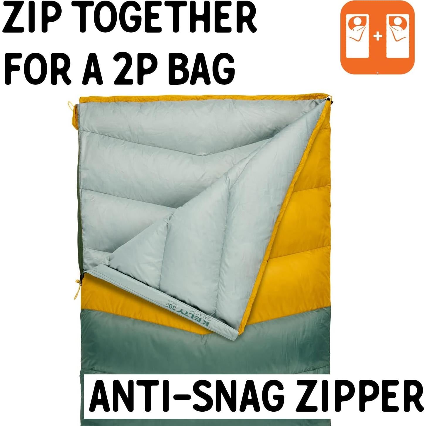 Saco de Dormir Kelty Galactic 30° Relleno Plumón 550 Verde Pato