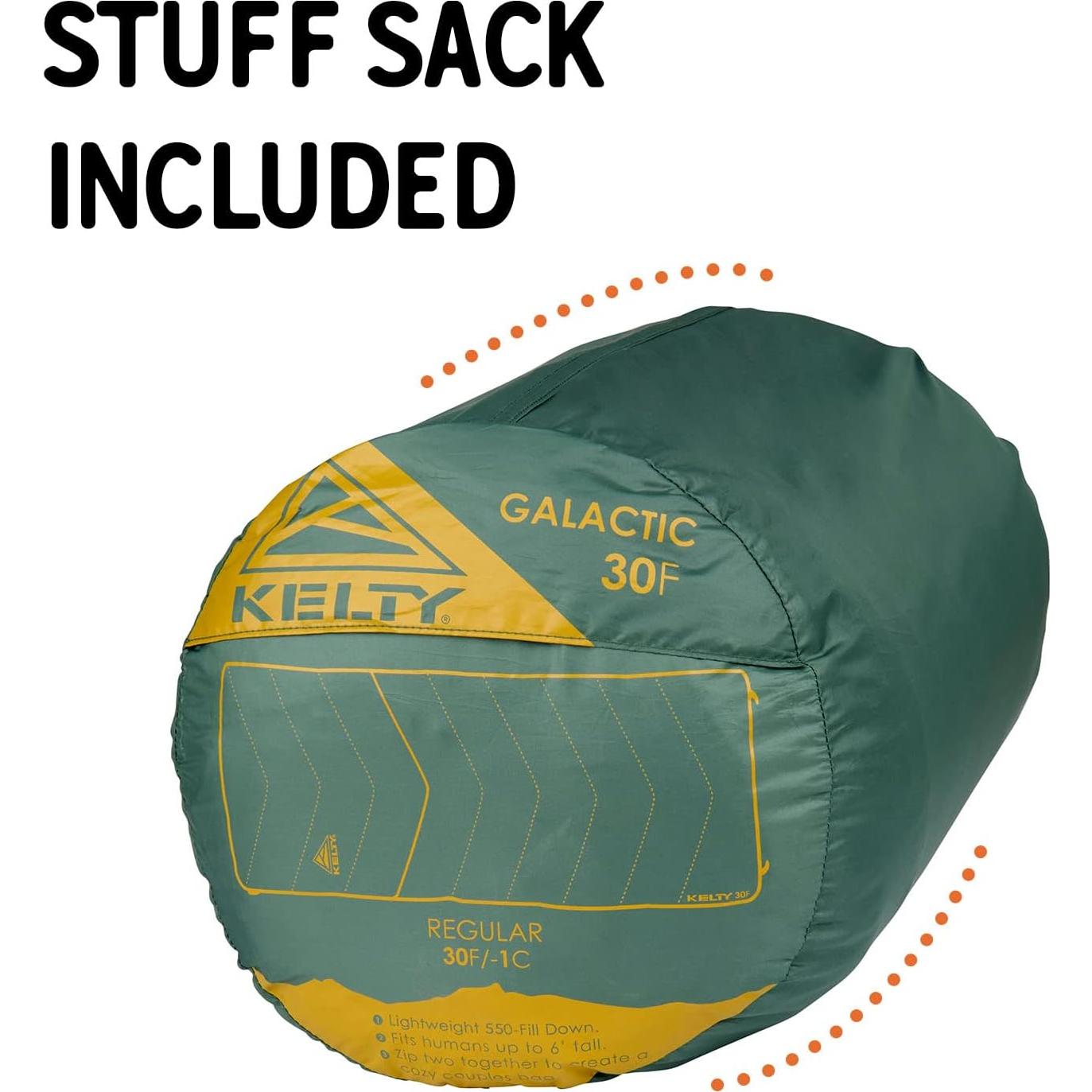 Saco de Dormir Kelty Galactic 30° Relleno Plumón 550 Verde Pato