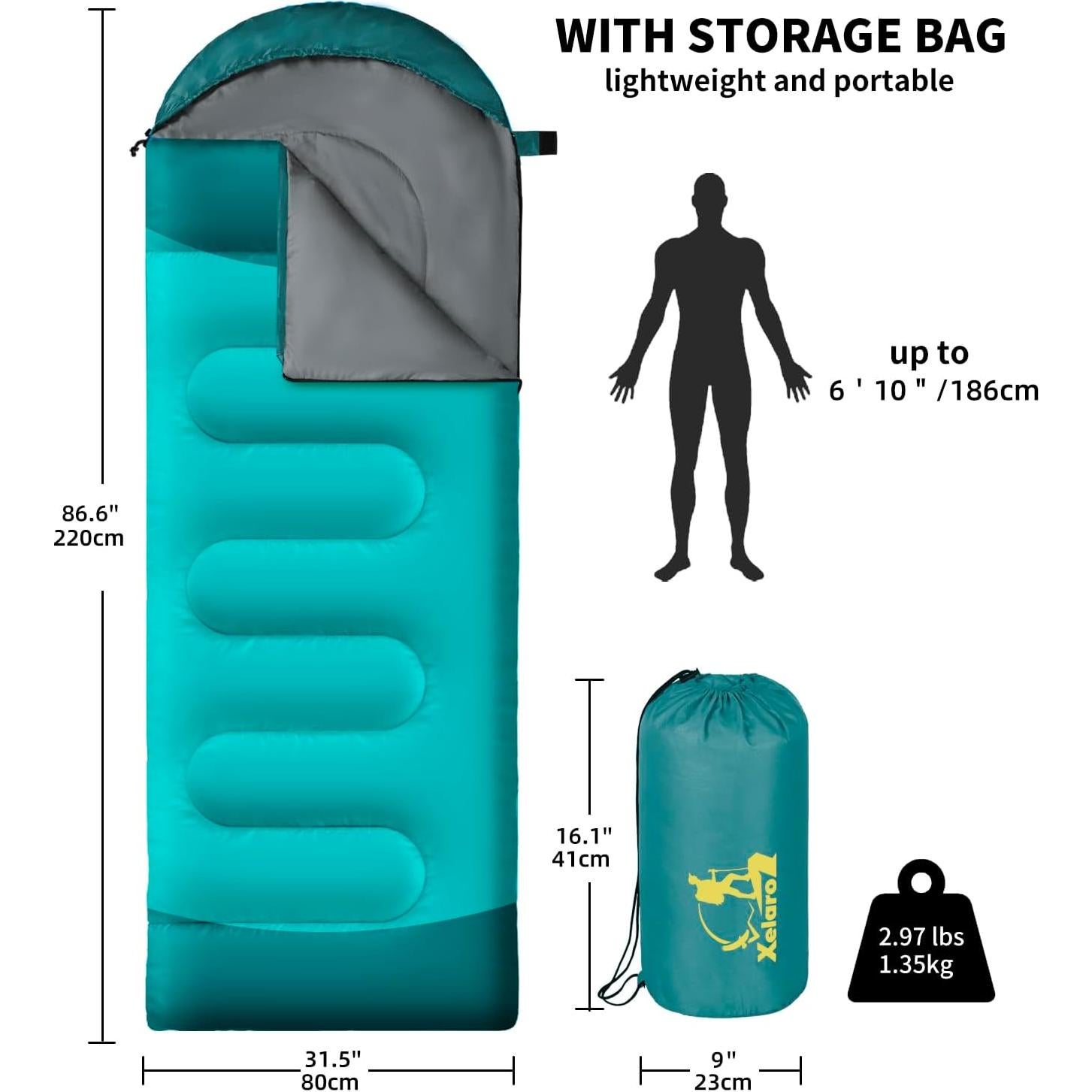 Saco de dormir Xelaro 3 estaciones 220x80 cm impermeable