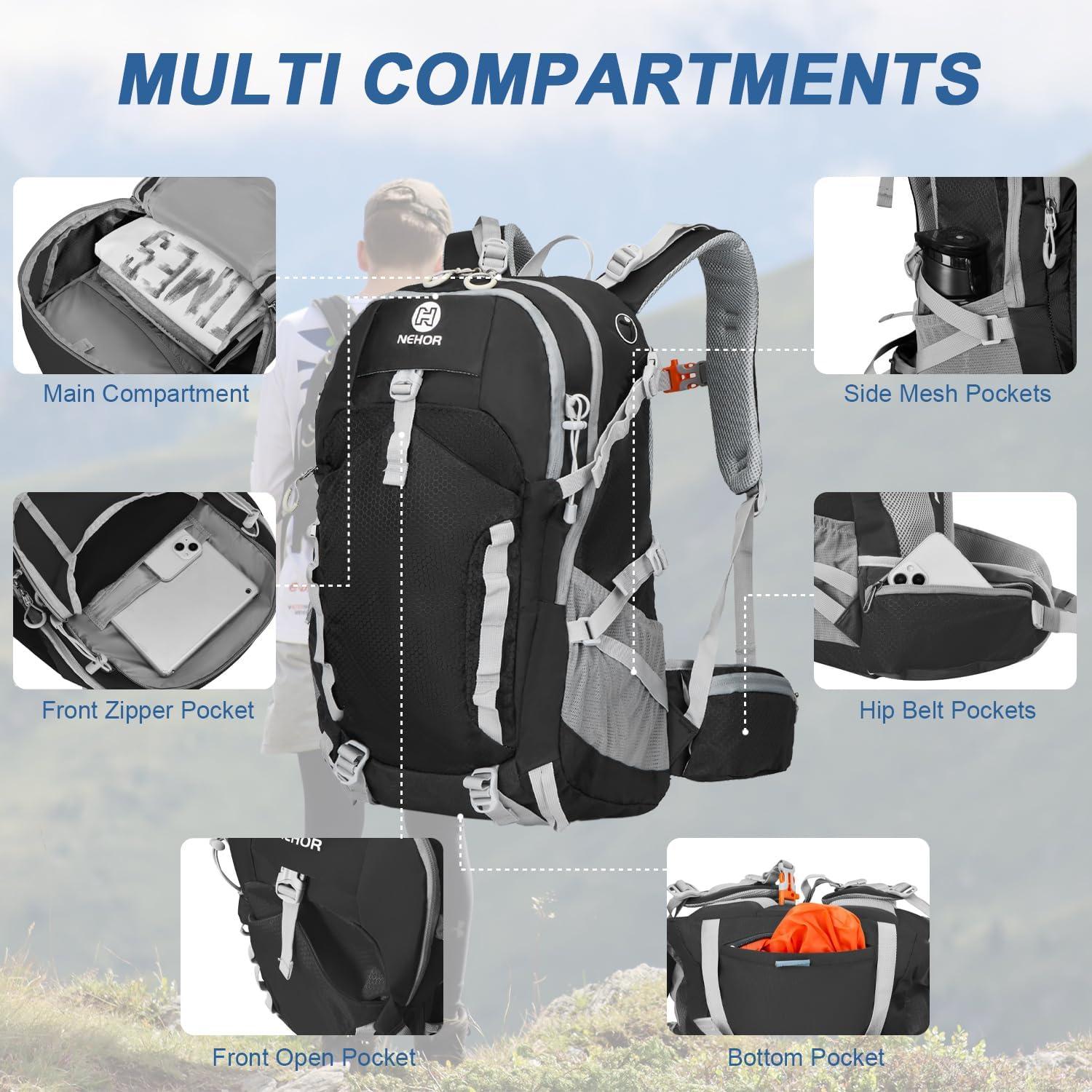 Mochila de Senderismo NEHOR 40L Resistente al Agua Negra