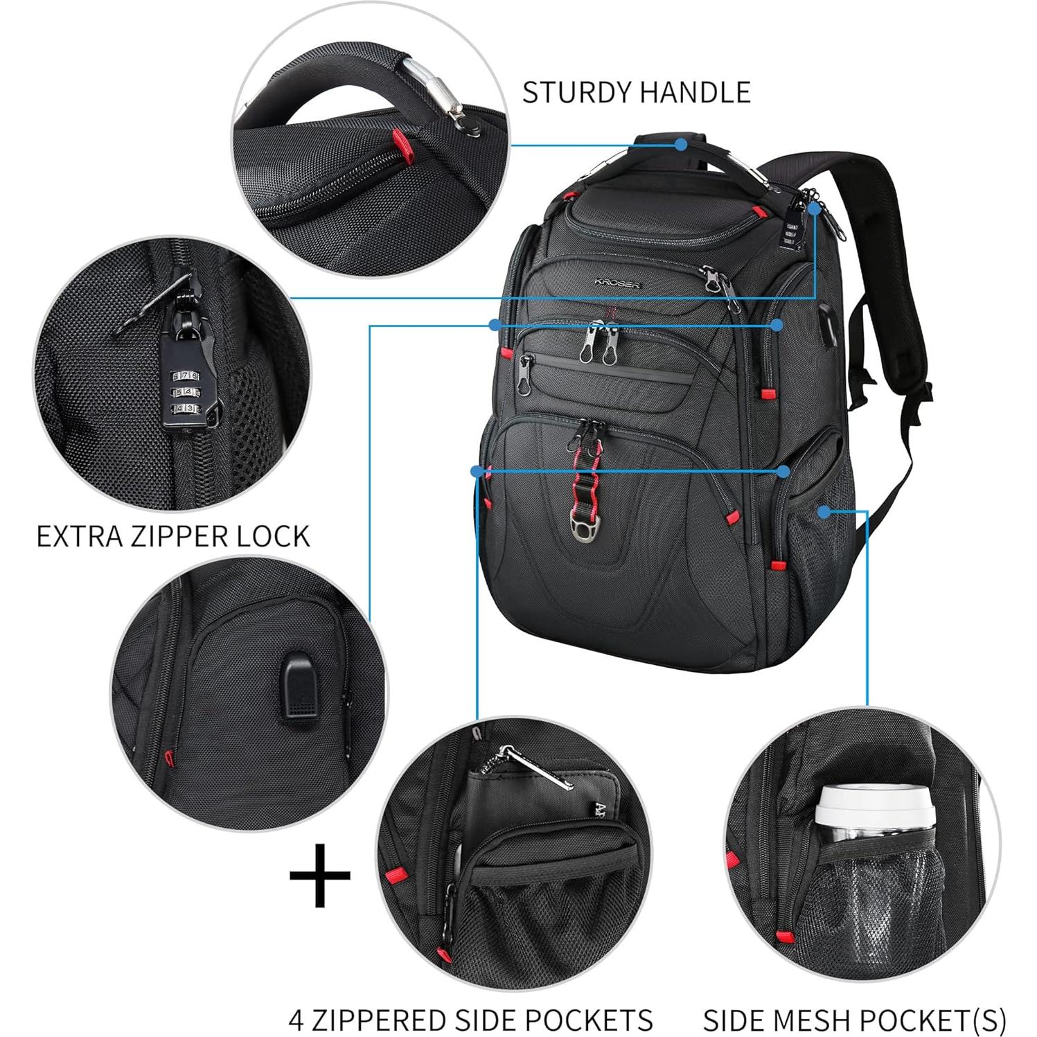 Mochila KROSER 18.4" repelente al agua con puerto USB