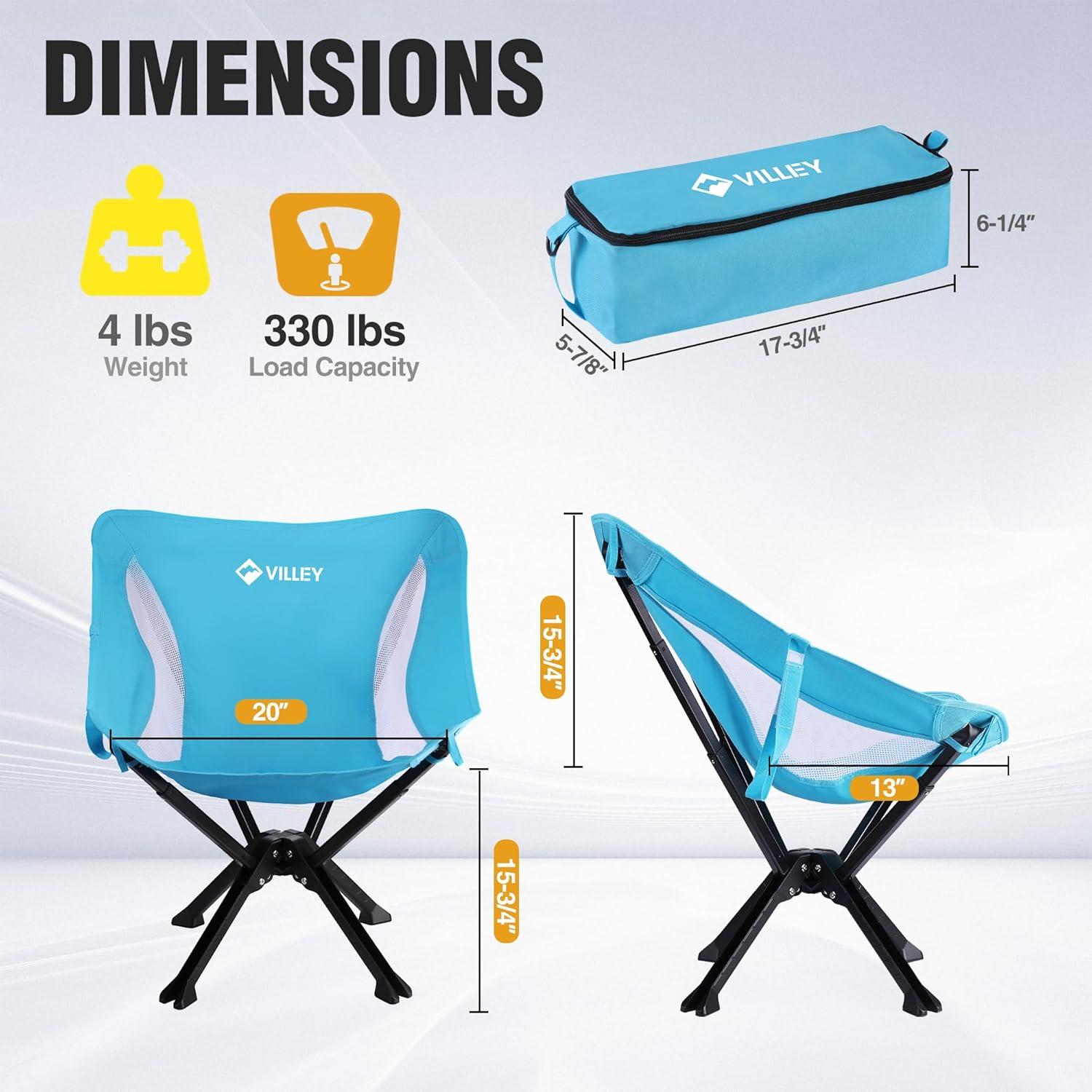 Silla Plegable Portátil Villey Azul 150 kg, Camping y Playa