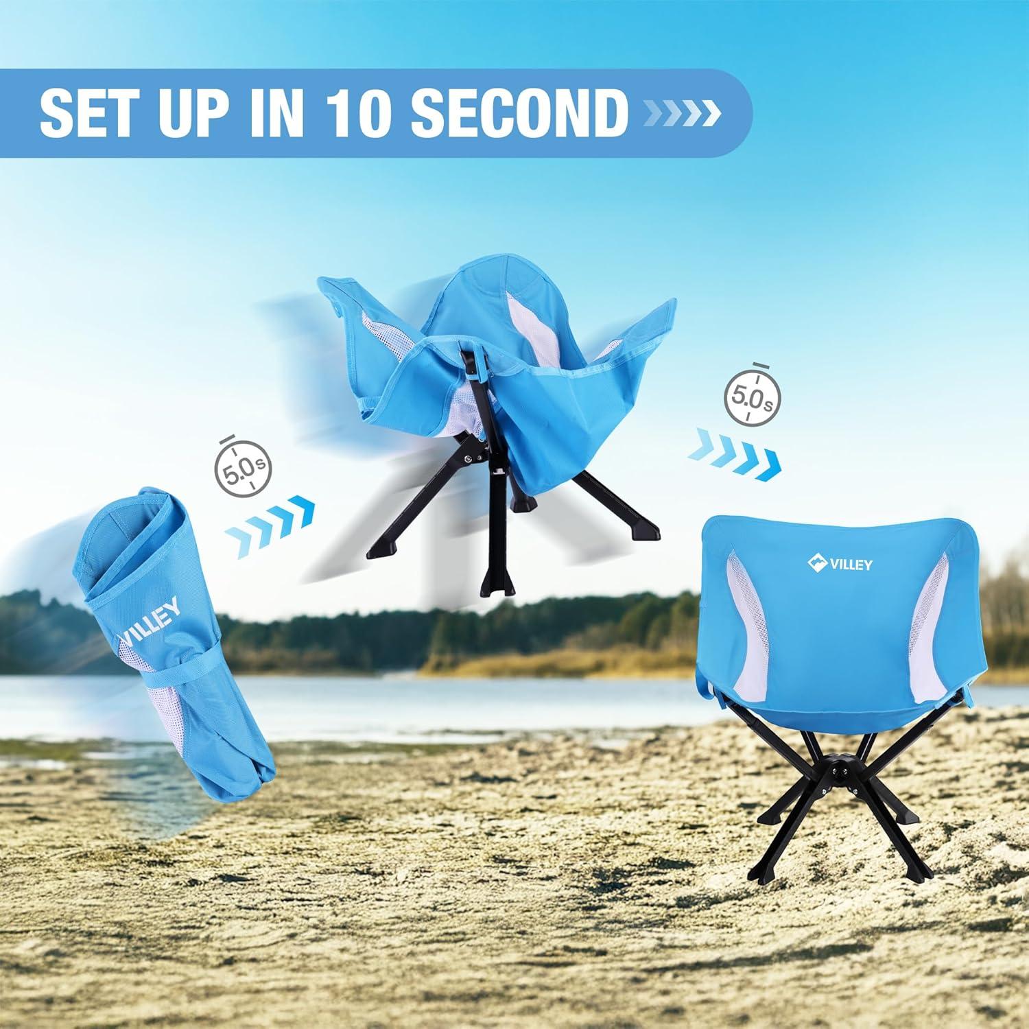 Silla Plegable Portátil Villey Azul 150 kg, Camping y Playa