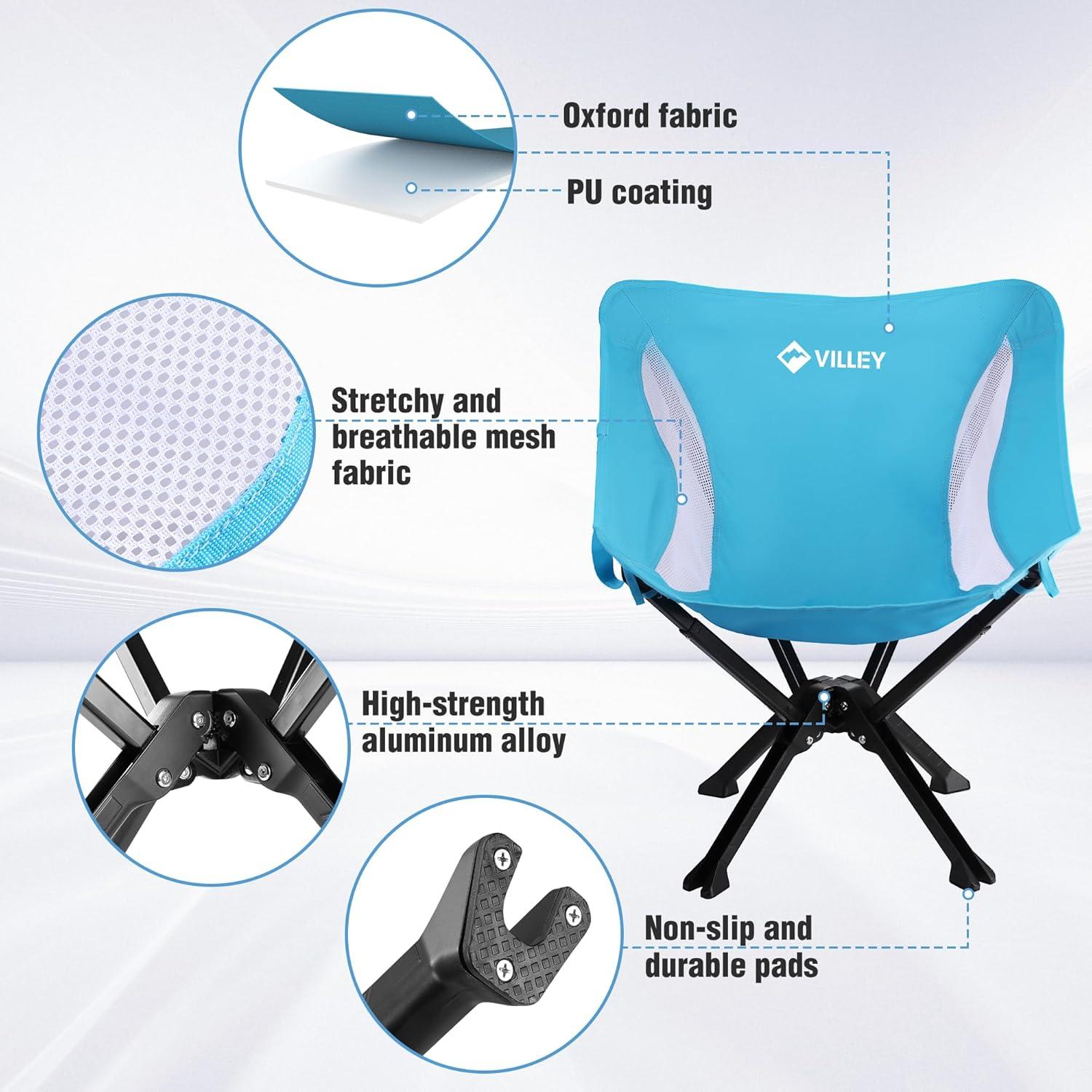 Silla Plegable Portátil Villey Azul 150 kg, Camping y Playa