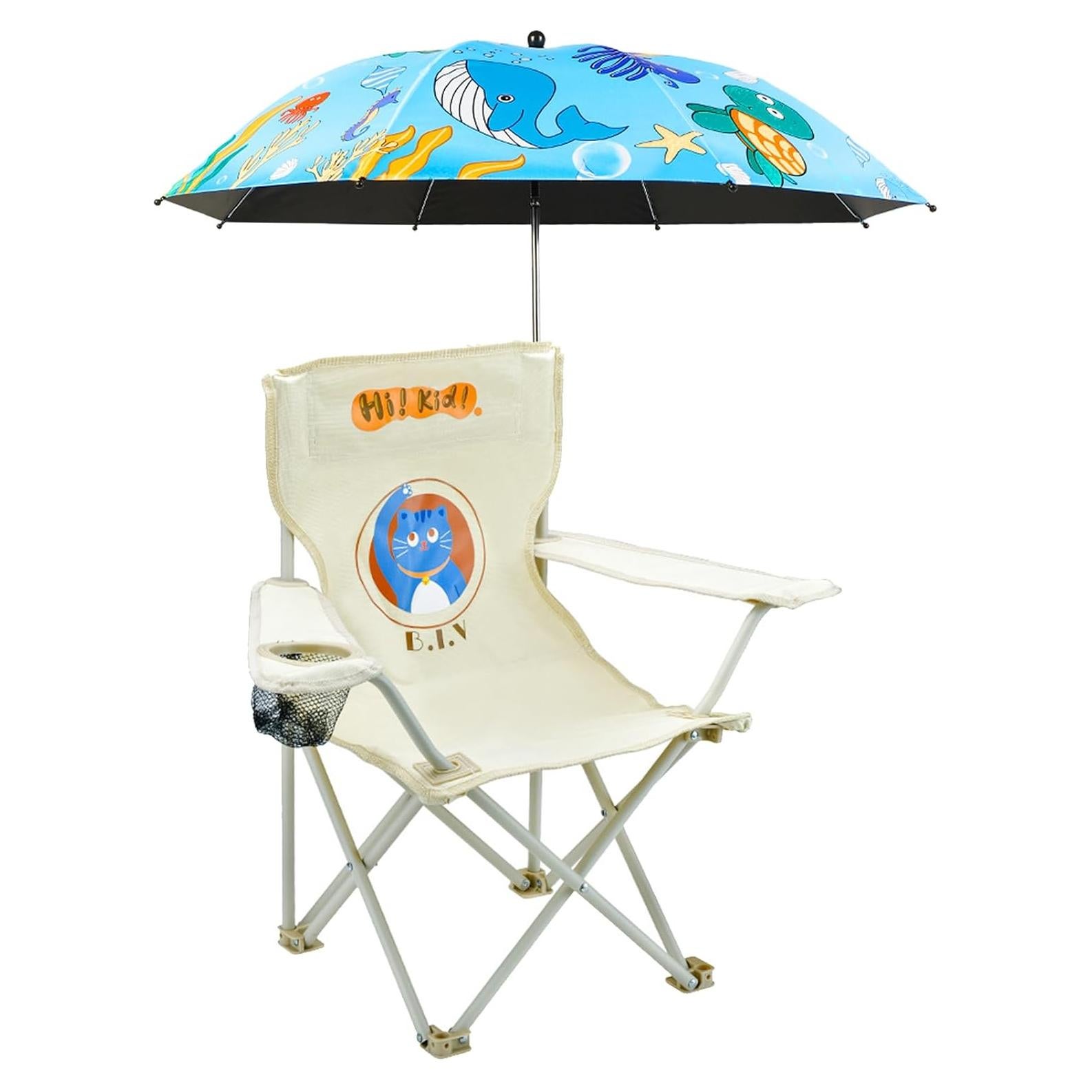 Silla de Camping Plegable para Niños BUSYSIR con Sombrilla Azul