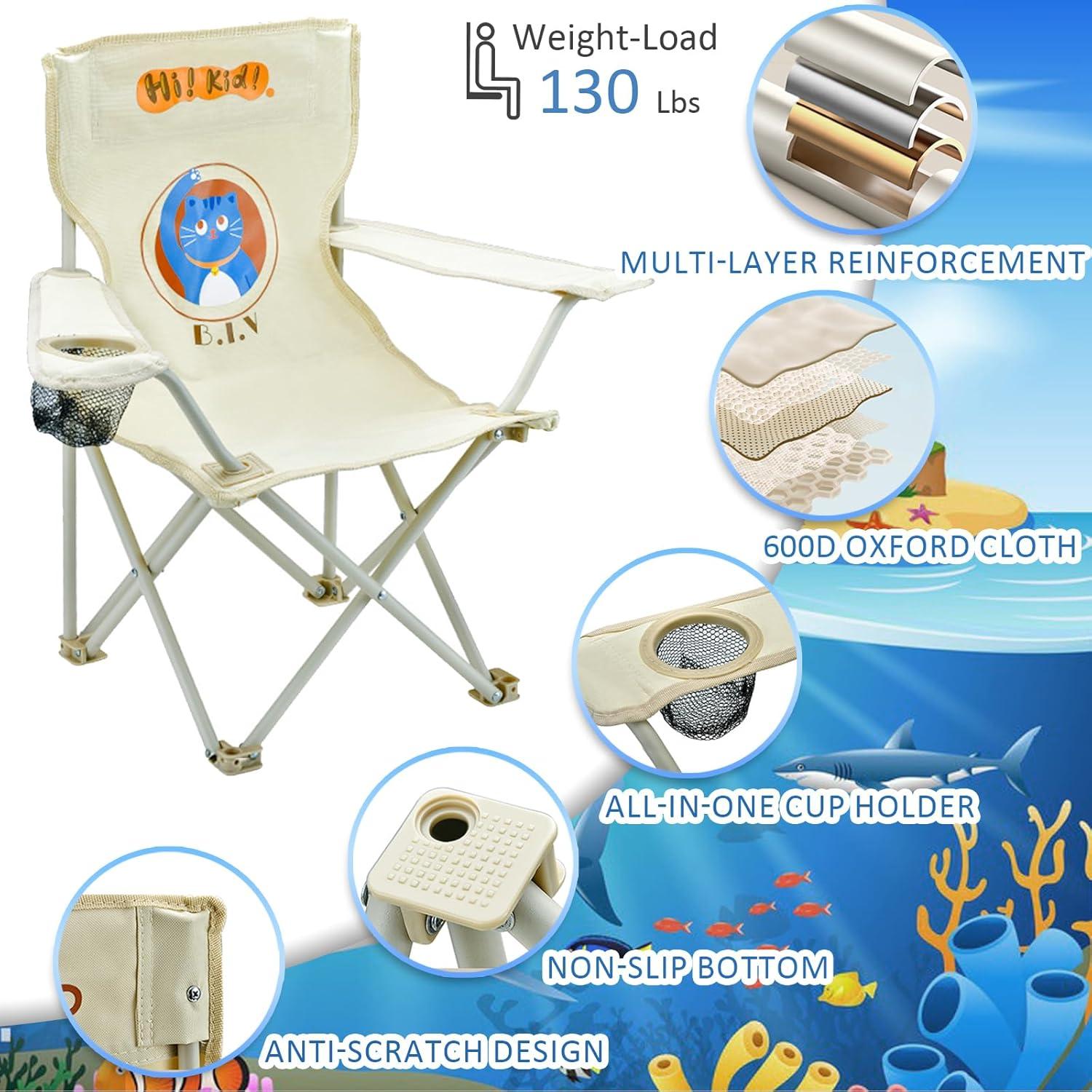 Silla de Camping Plegable para Niños BUSYSIR con Sombrilla Azul