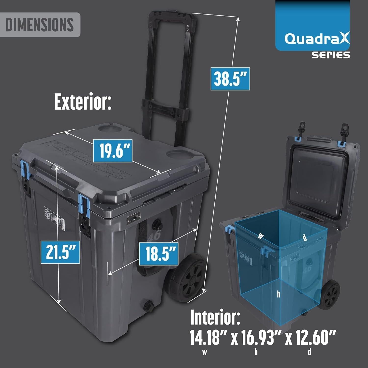 Enfriador Duro Cubix Outdoors QuadraX 46QT Camo 43.5L con Ruedas