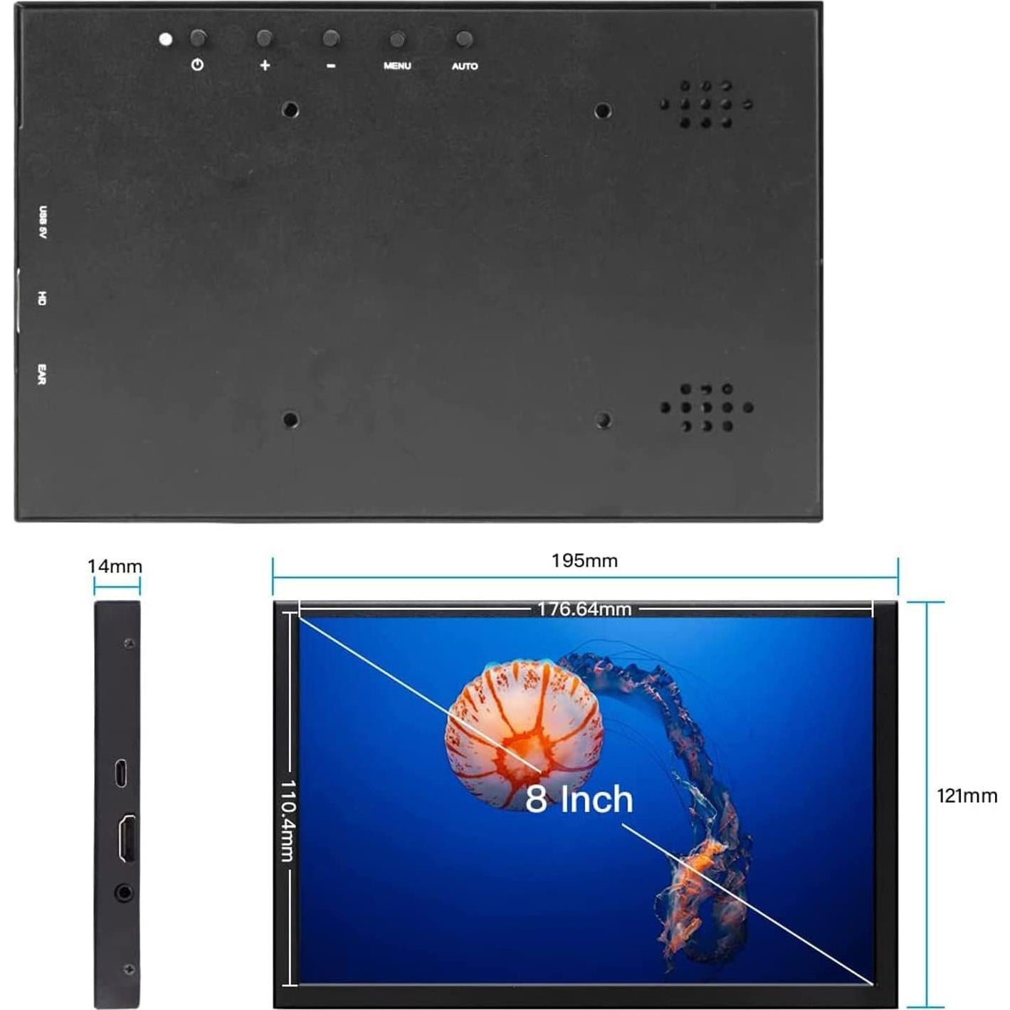 Monitor Portátil ELECROW 8" 1280x800 HDMI VESA