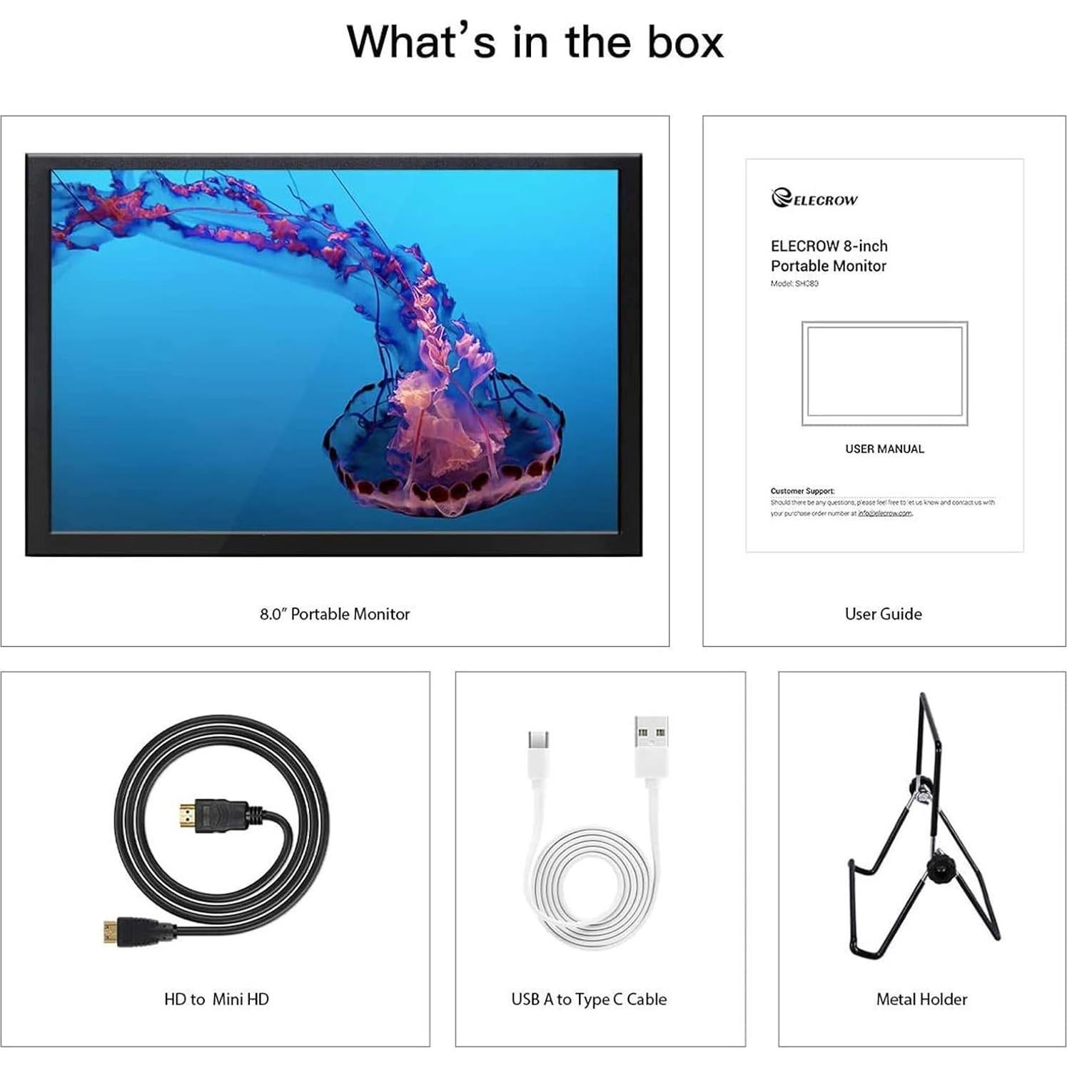 Monitor Portátil ELECROW 8" 1280x800 HDMI VESA