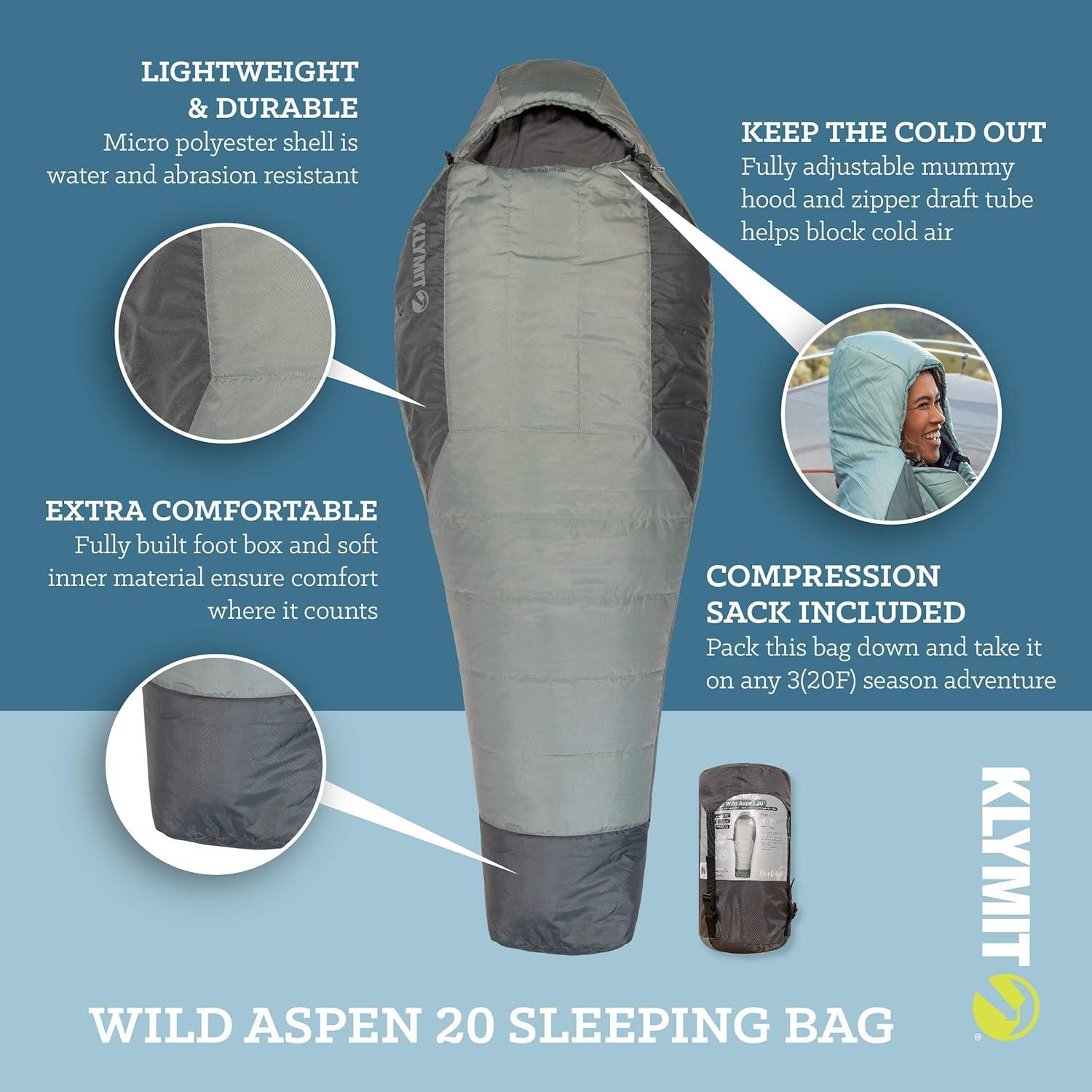 Saco de Dormir Klymit Wild Aspen Tipo Momia 20°F Verde