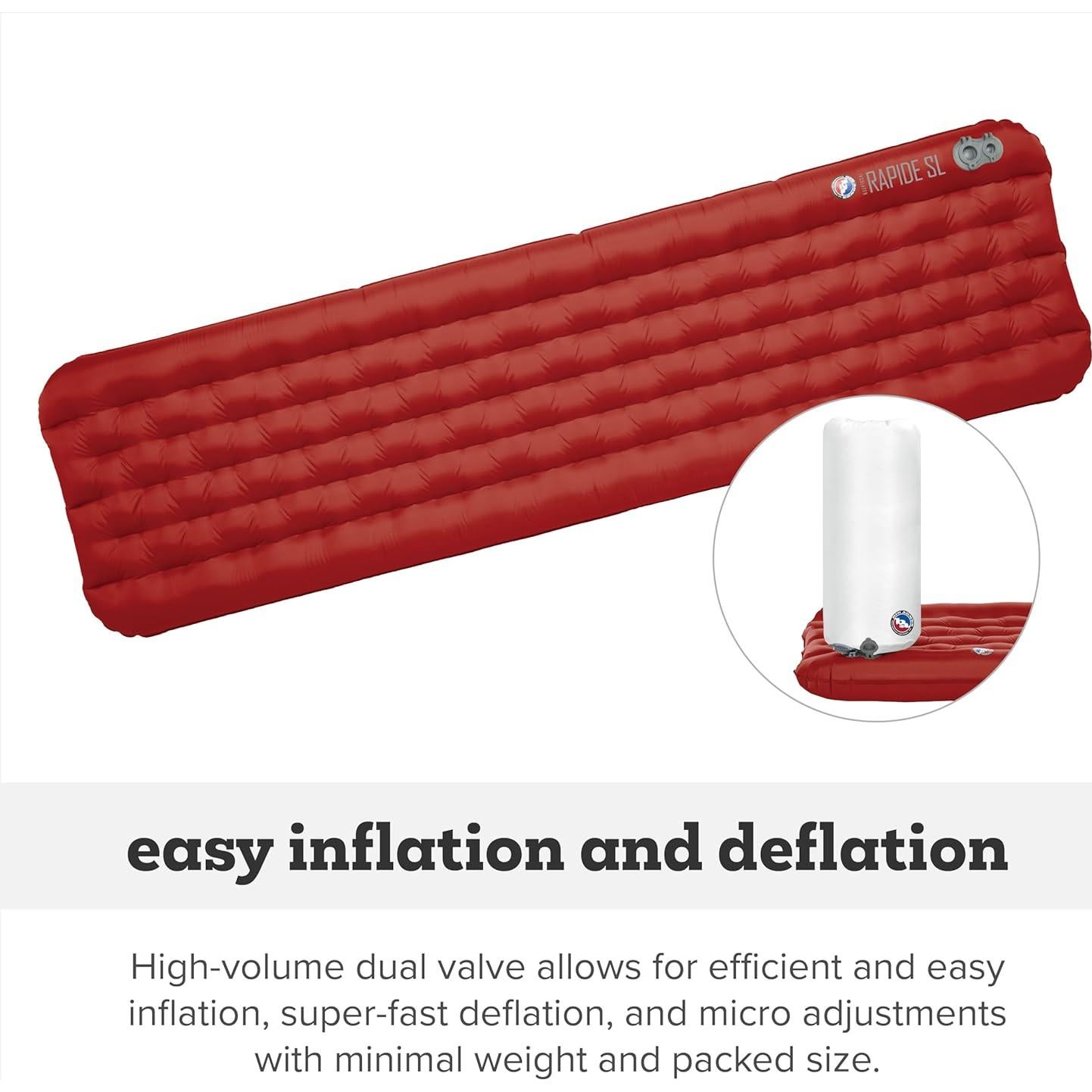 Big Agnes Rapide SL - Insulated Sleeping Pad, Ultralight, All Season Compact Backpacking and Hiking, Pumphouse Sack Included, Orange, 20x66 Petite