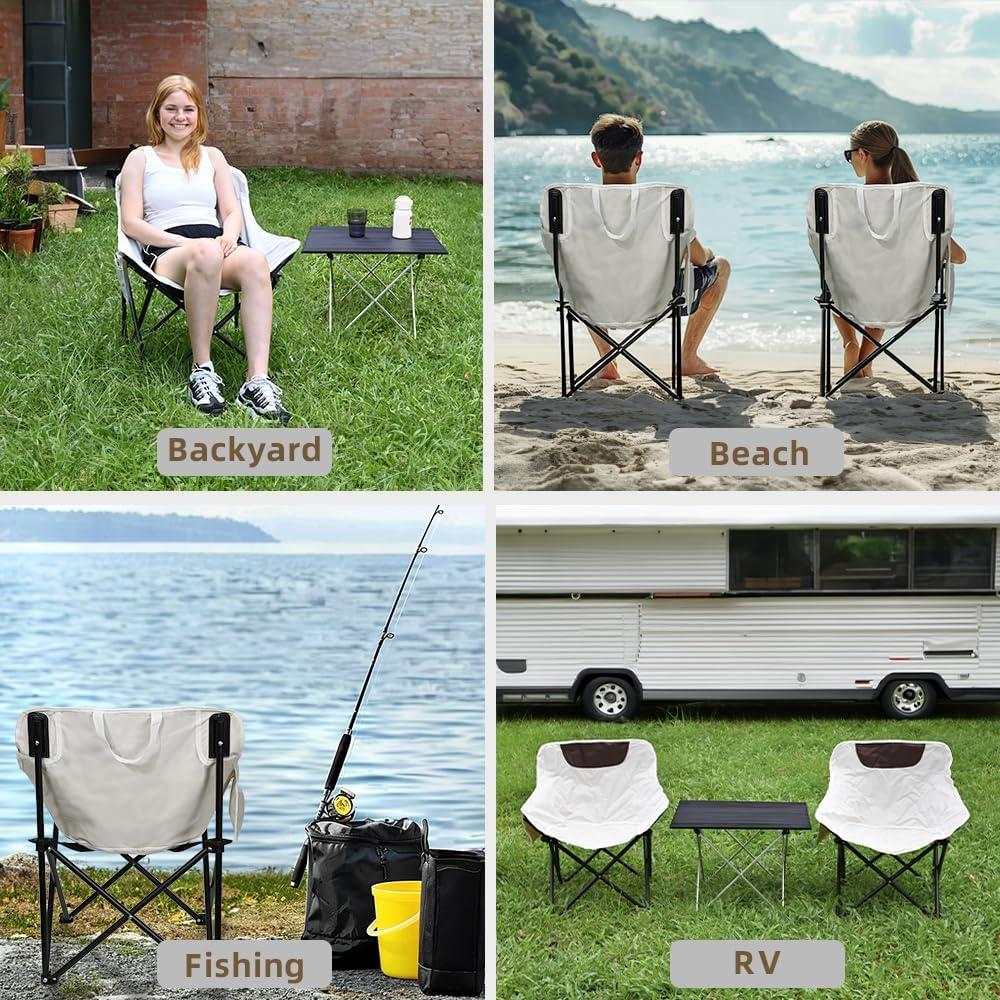 Set de 2 Sillas de Camping Zertylre Plegables 150 kg Beige