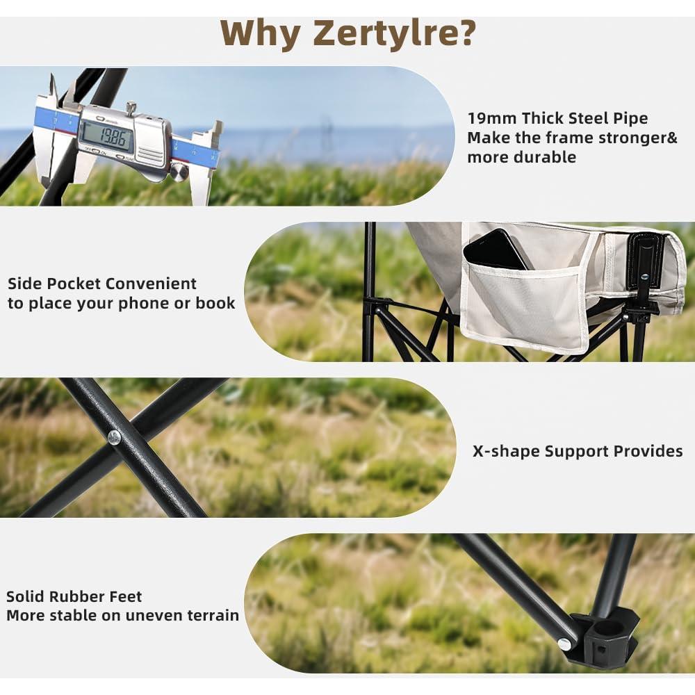 Set de 2 Sillas de Camping Zertylre Plegables 150 kg Beige