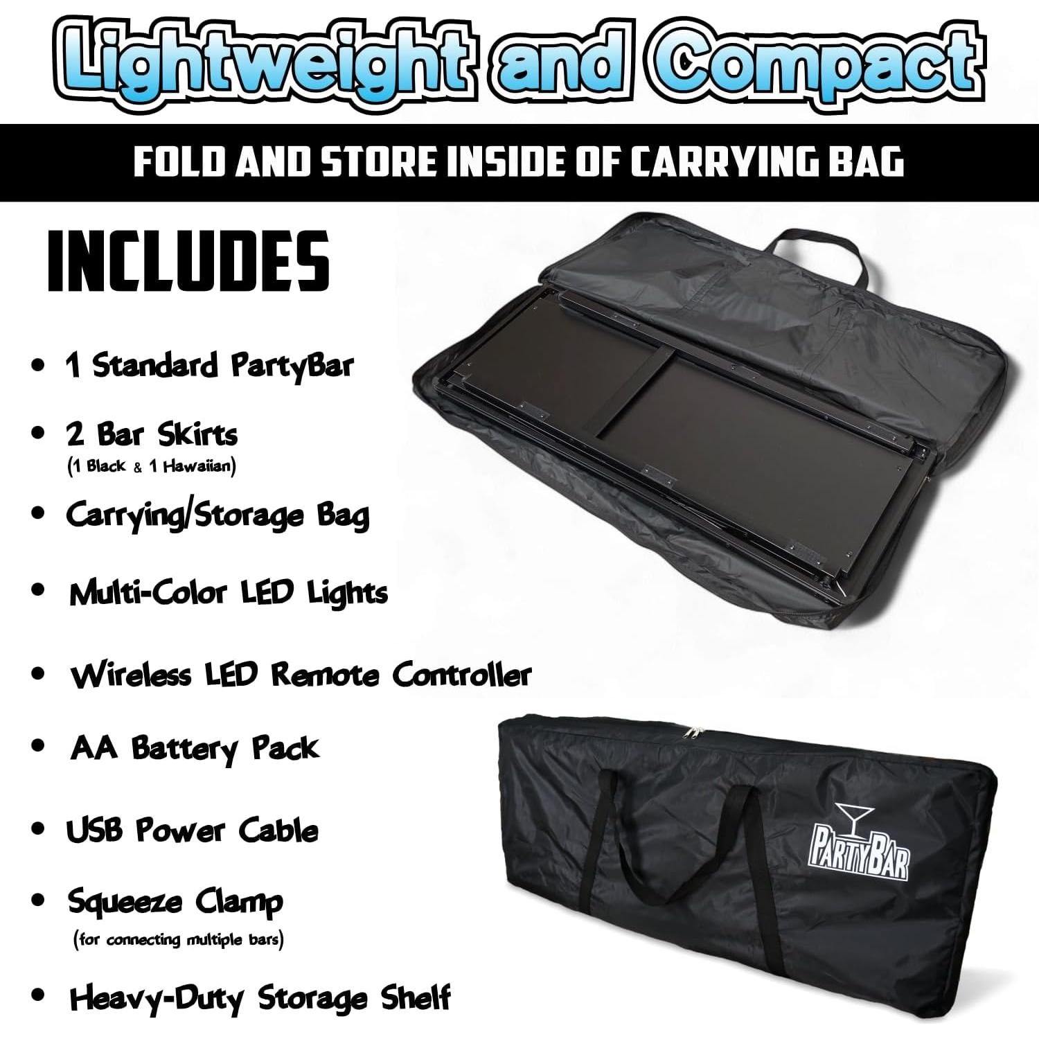 Mesa de Bar Portátil PartyLife con Luces LED y Faldas