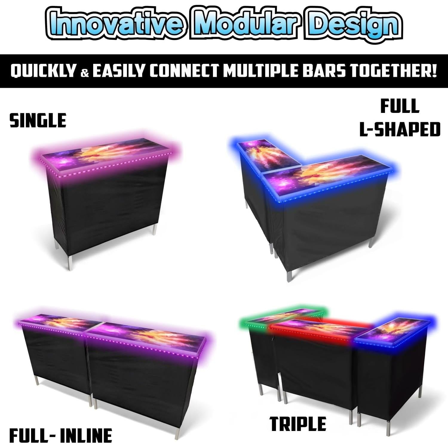 Barra Portátil Plegable PartyLife con Luces LED y Faldas