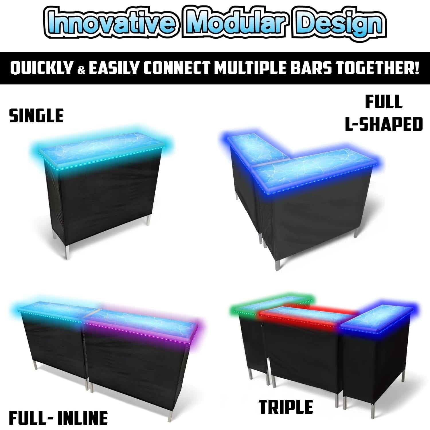 Bar Portátil Plegable PartyLife con Luces LED y Faldas