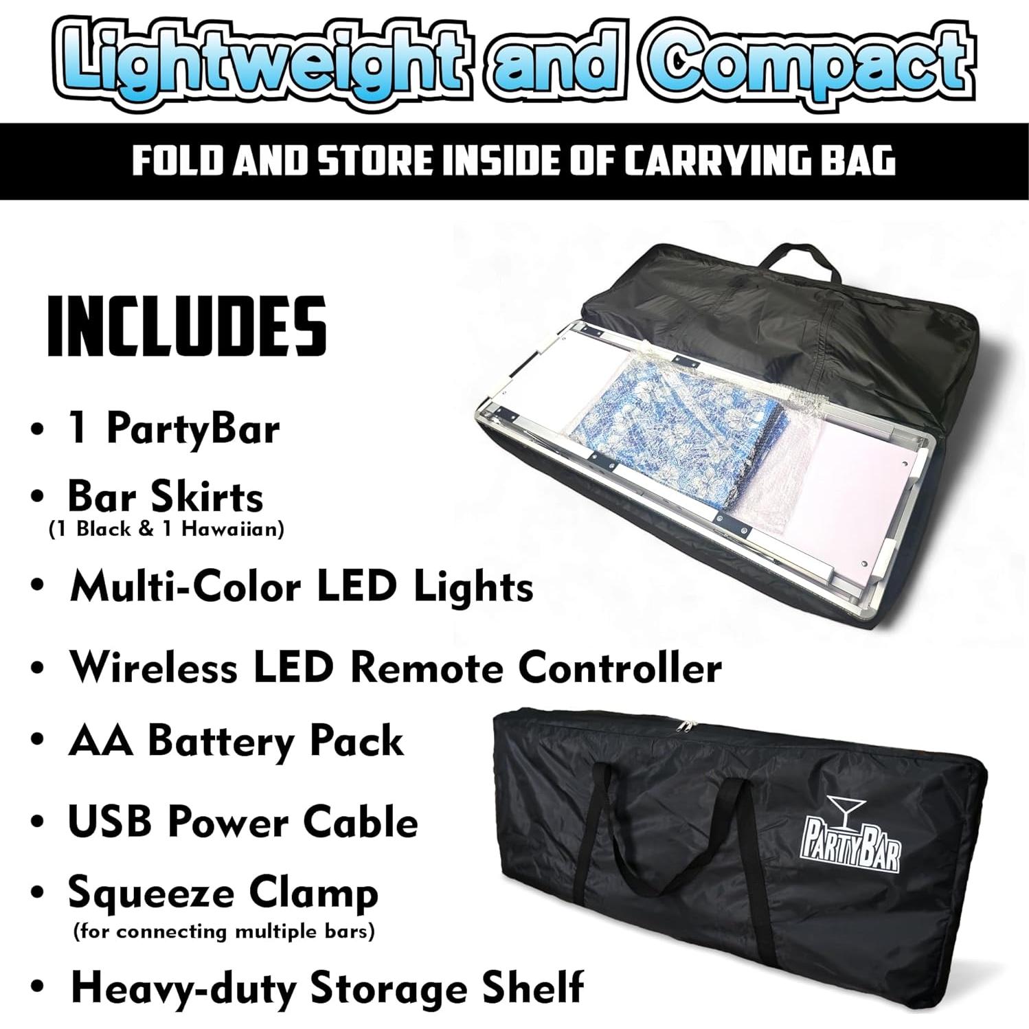 Bar Portátil Plegable PartyLife con Luces LED y Faldas