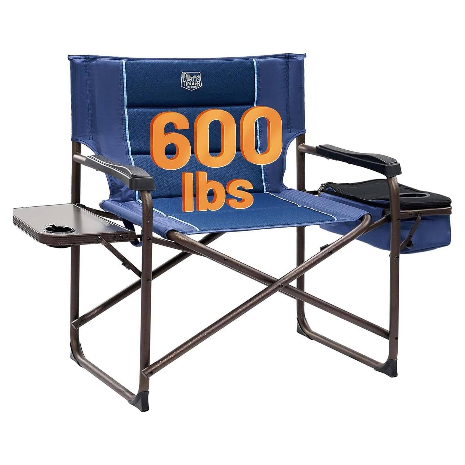 TIMBER RIDGE XXL Oversized Directors Chair 600lbs - Heavy Duty Camping Chair with Cooler Bag & Table, Portable Folding Chair with Wide Seat for Tailgating, Patio, Outdoor - Blue