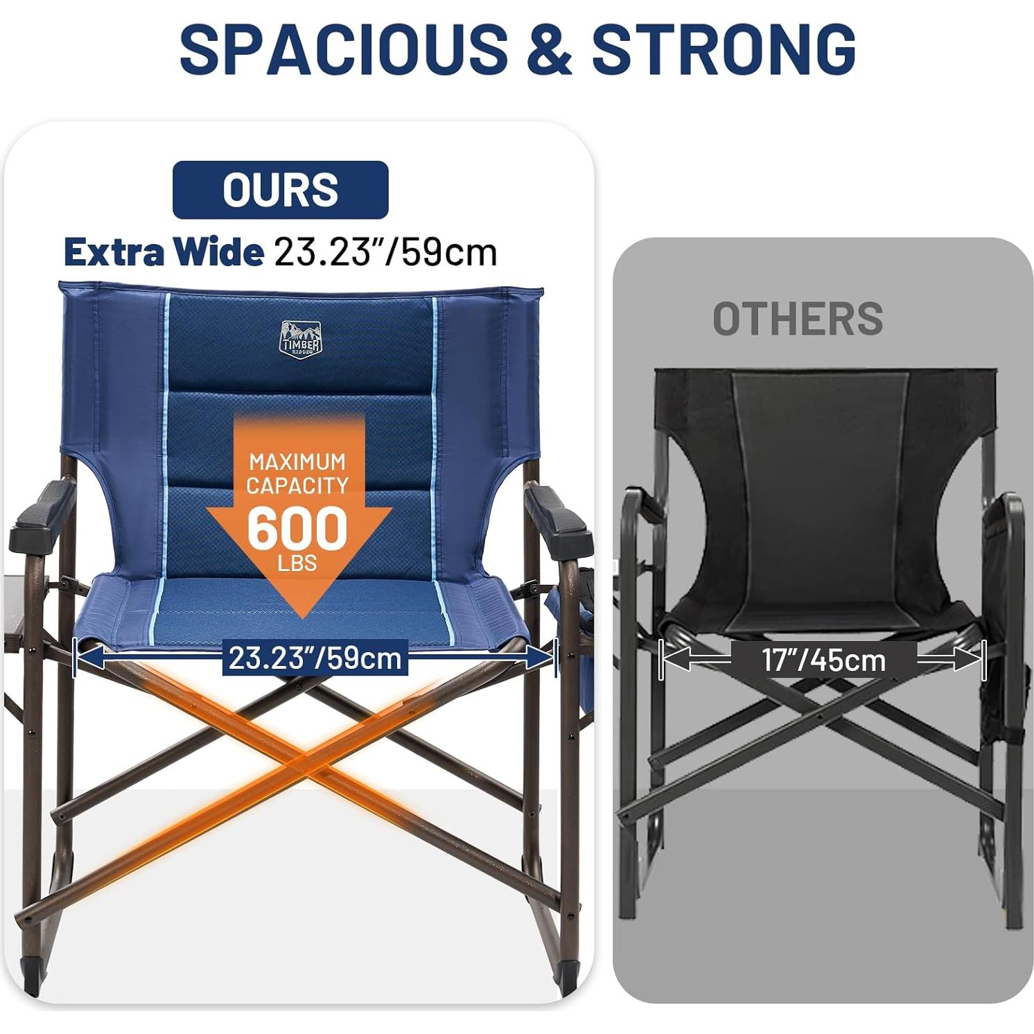 TIMBER RIDGE XXL Oversized Directors Chair 600lbs - Heavy Duty Camping Chair with Cooler Bag & Table, Portable Folding Chair with Wide Seat for Tailgating, Patio, Outdoor - Blue