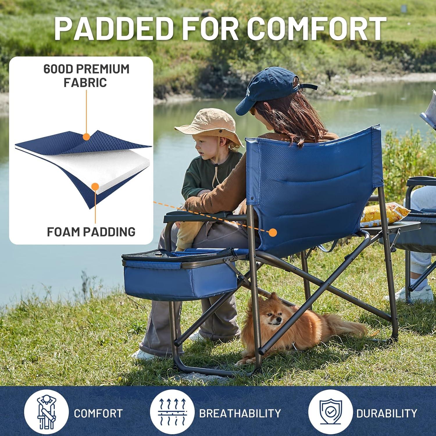 TIMBER RIDGE XXL Oversized Directors Chair 600lbs - Heavy Duty Camping Chair with Cooler Bag & Table, Portable Folding Chair with Wide Seat for Tailgating, Patio, Outdoor - Blue