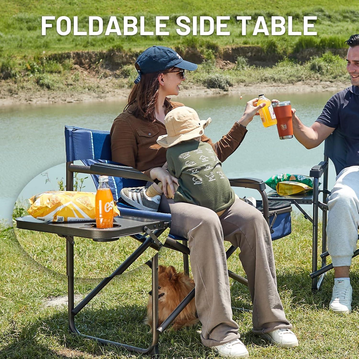 TIMBER RIDGE XXL Oversized Directors Chair 600lbs - Heavy Duty Camping Chair with Cooler Bag & Table, Portable Folding Chair with Wide Seat for Tailgating, Patio, Outdoor - Blue