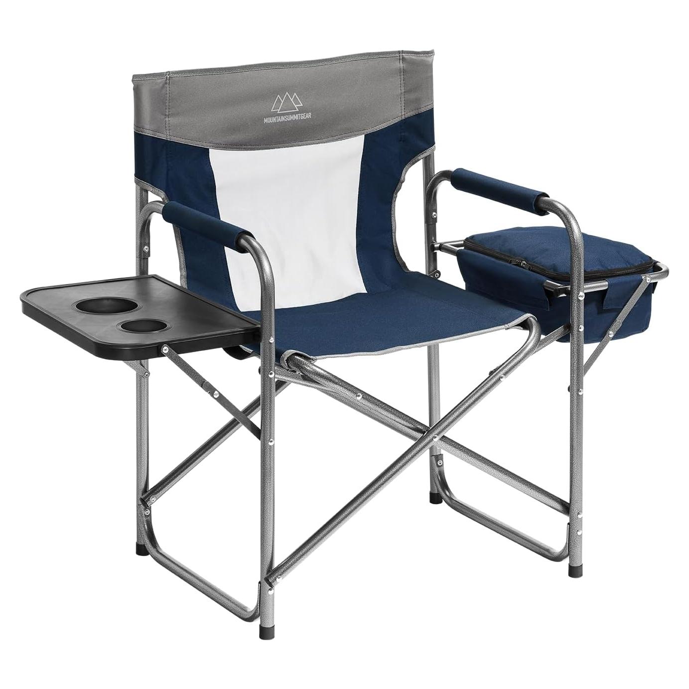 Foldable Cooler Chair with Attached Side Table for Camping/Hiking/Backpacking by Caddis Sports (Navy)