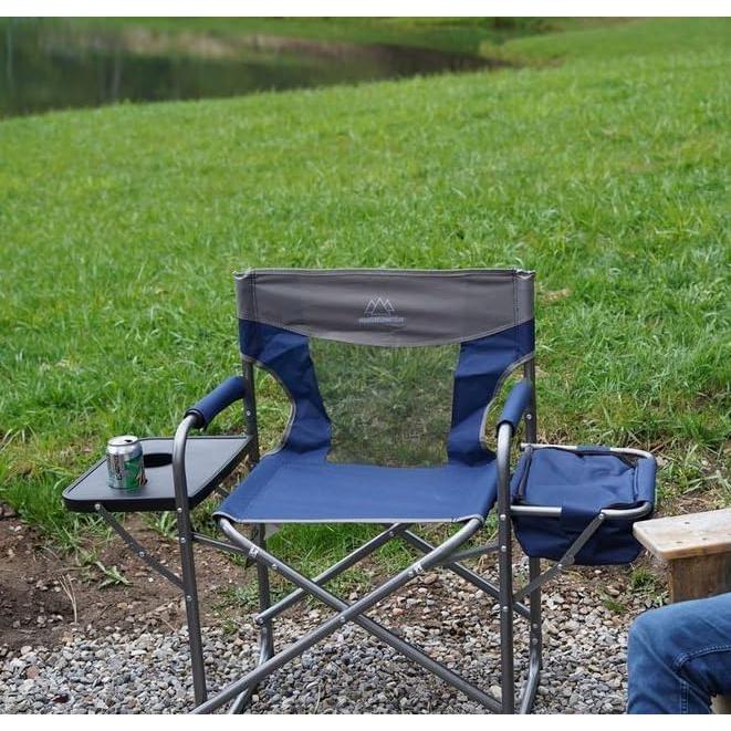 Foldable Cooler Chair with Attached Side Table for Camping/Hiking/Backpacking by Caddis Sports (Navy)