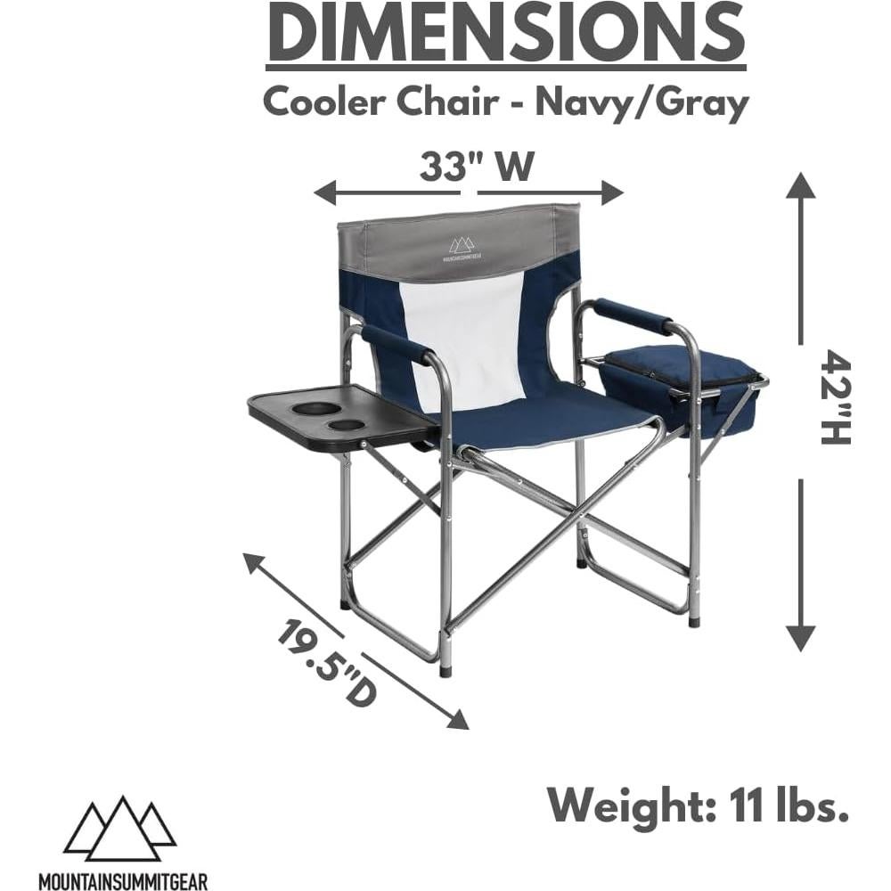 Foldable Cooler Chair with Attached Side Table for Camping/Hiking/Backpacking by Caddis Sports (Navy)