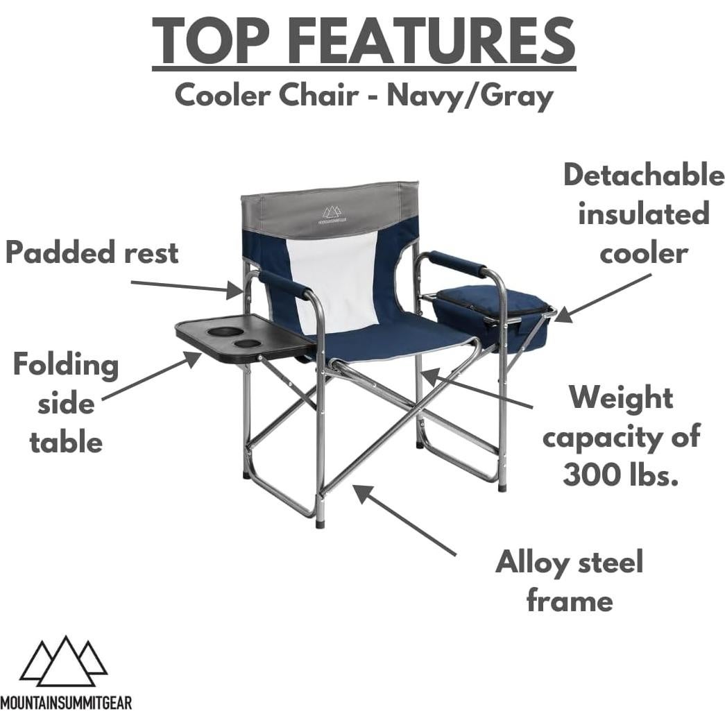 Foldable Cooler Chair with Attached Side Table for Camping/Hiking/Backpacking by Caddis Sports (Navy)