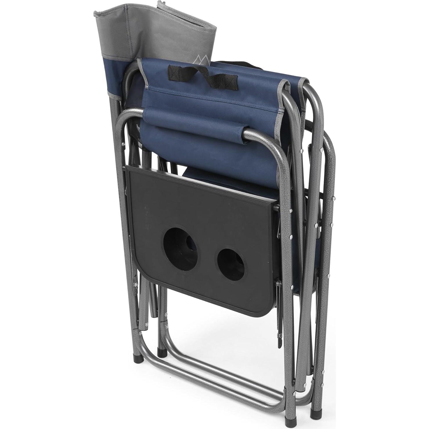 Foldable Cooler Chair with Attached Side Table for Camping/Hiking/Backpacking by Caddis Sports (Navy)