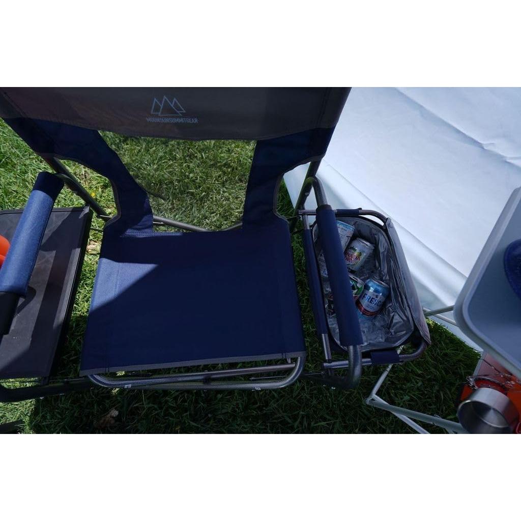 Foldable Cooler Chair with Attached Side Table for Camping/Hiking/Backpacking by Caddis Sports (Navy)