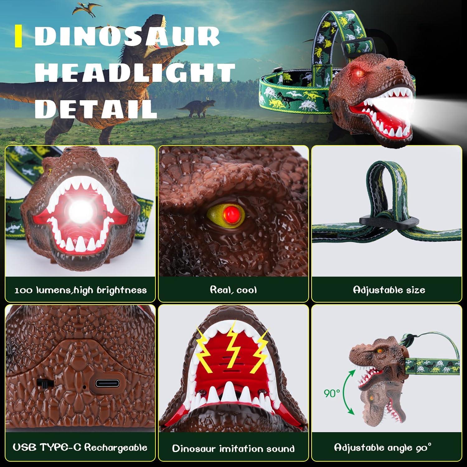 Linterna Frontal Dinosaurio Dysaim LED Recargable 2 Piezas