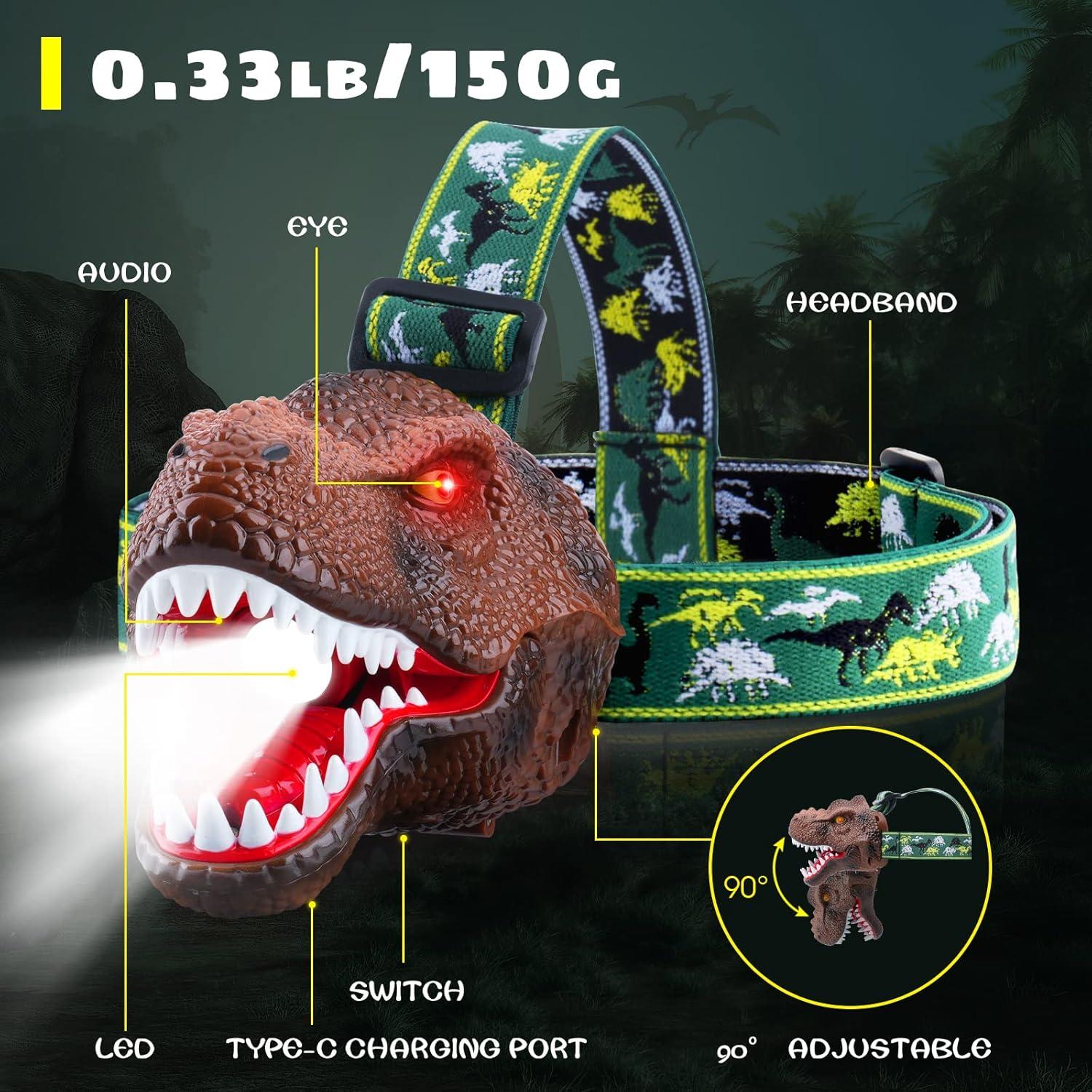 Linterna Frontal Dinosaurio Dysaim LED Recargable 2 Piezas