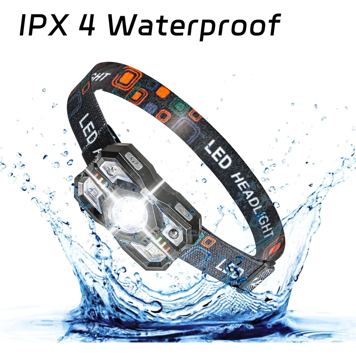 Linterna Frontal LED Recargable RNOSIGO, 5 Modos, IPX4