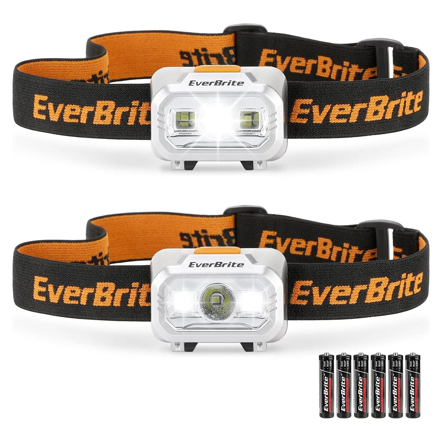 Linterna Frontal LED EverBrite 120 Lúmenes, 4 Modos, Resistente al Agua IPX4, Paquete de 2