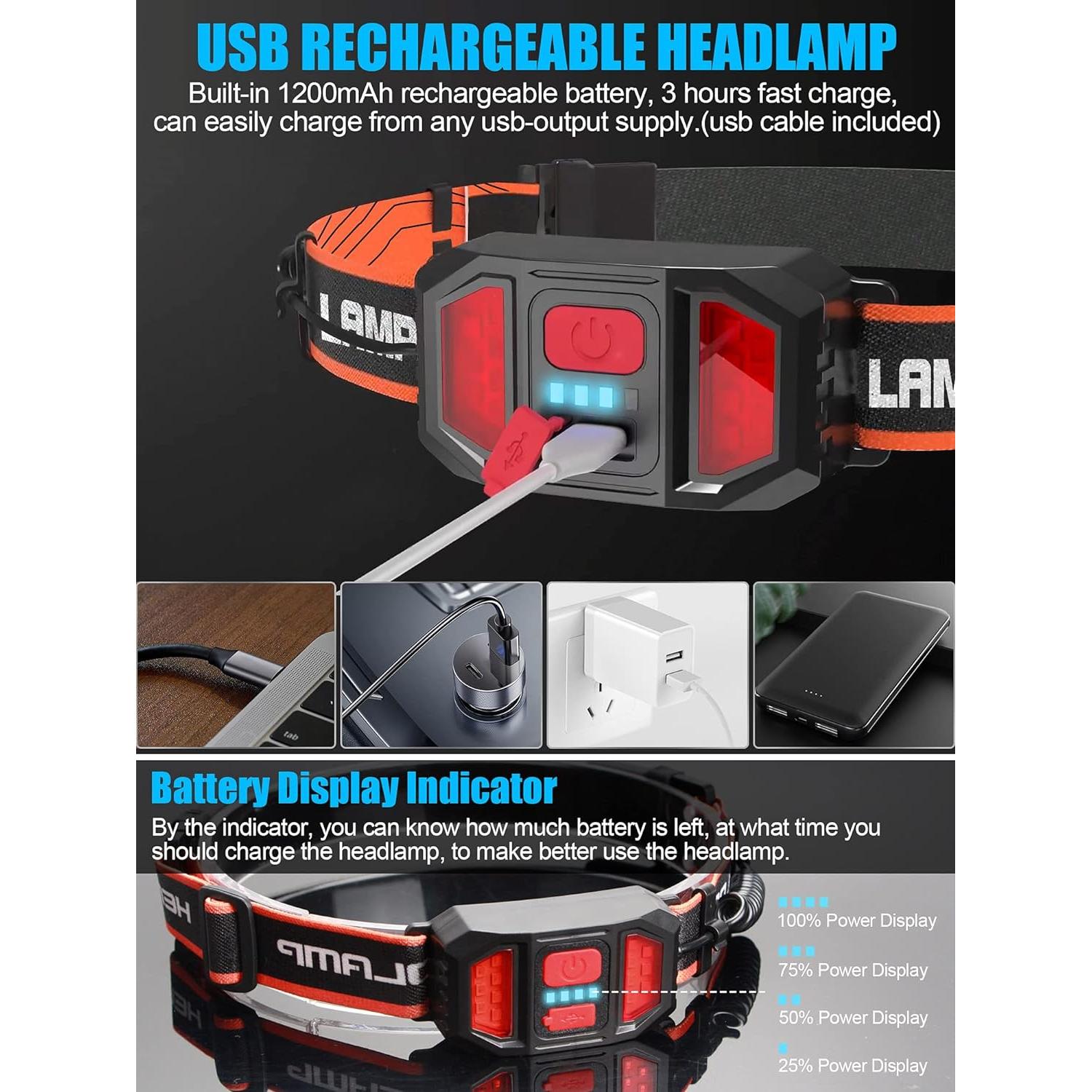Linterna Frontal LED Spriak B42L 1000 Lúmenes Recargable USB