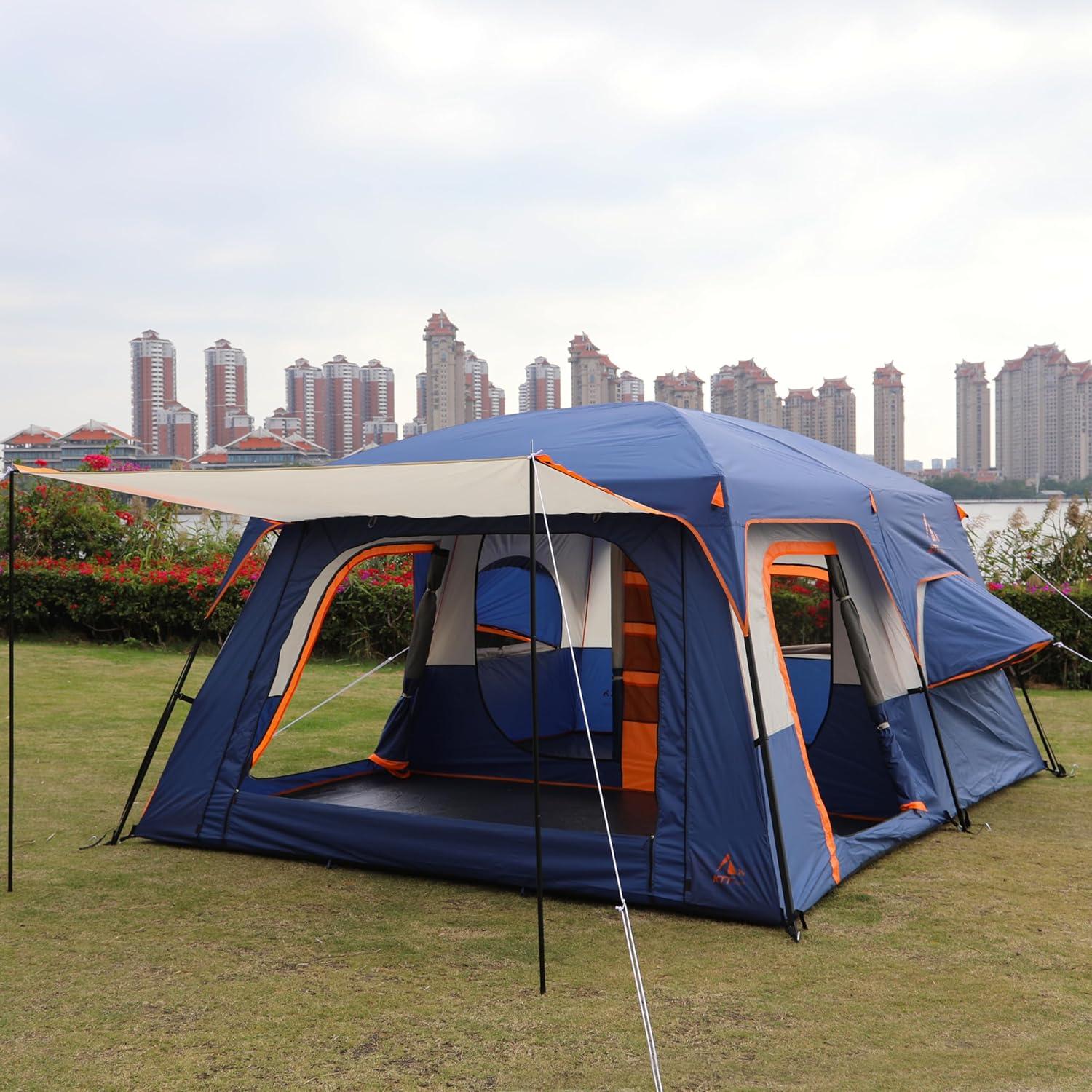 Tienda de Camping KTT 2 Ventanas Azul 12 Personas Impermeable
