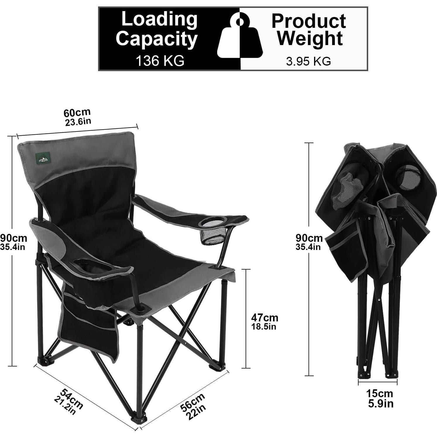 Silla de Camping Plegable Northroad Oxford 136kg Negra