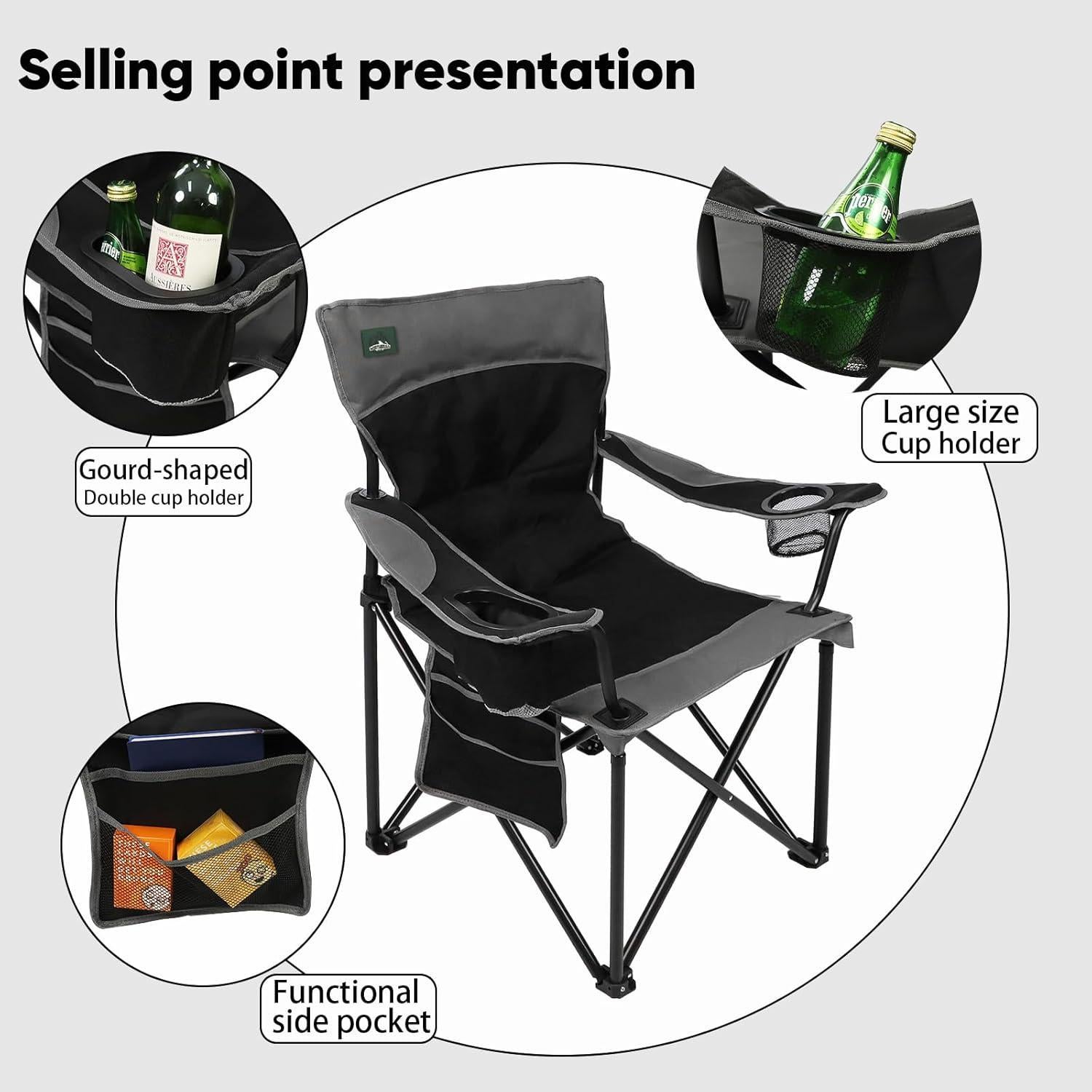 Silla de Camping Plegable Northroad Oxford 136kg Negra