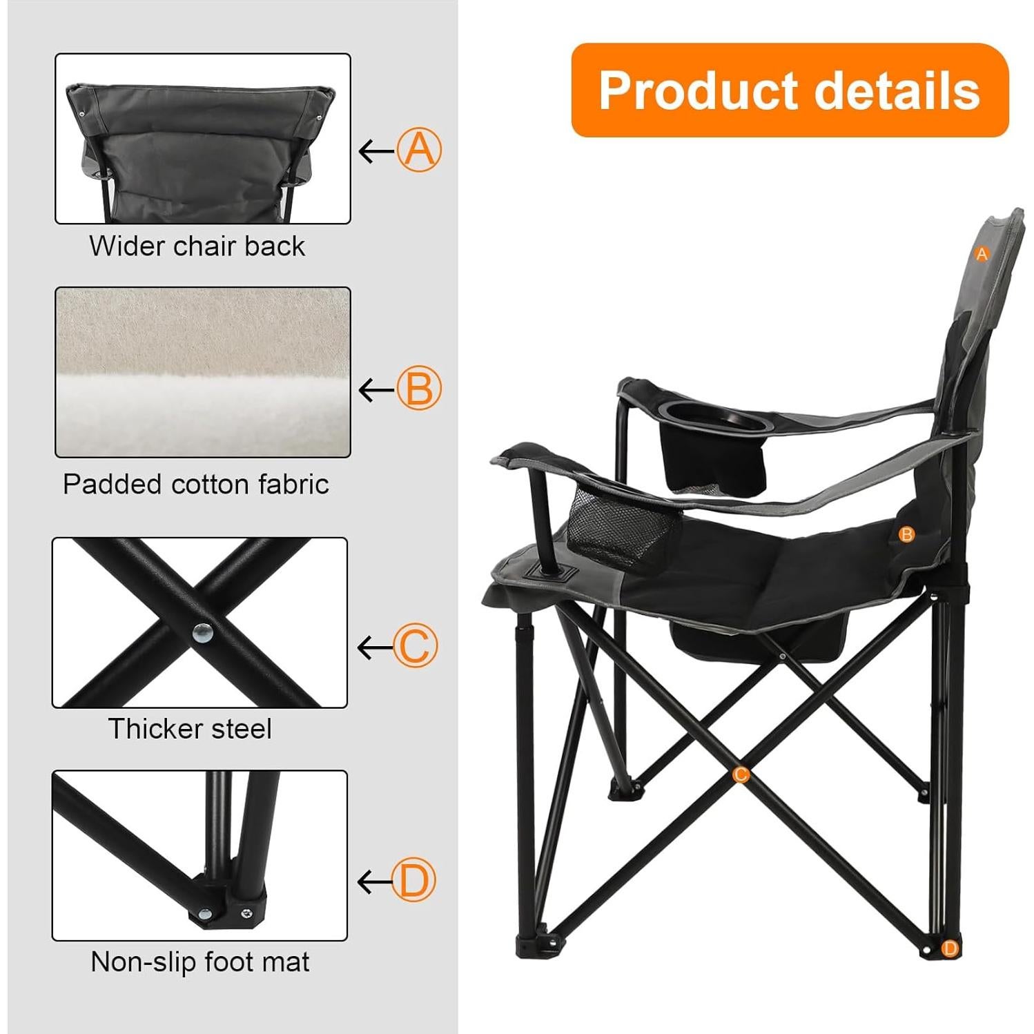 Silla de Camping Plegable Northroad Oxford 136kg Negra