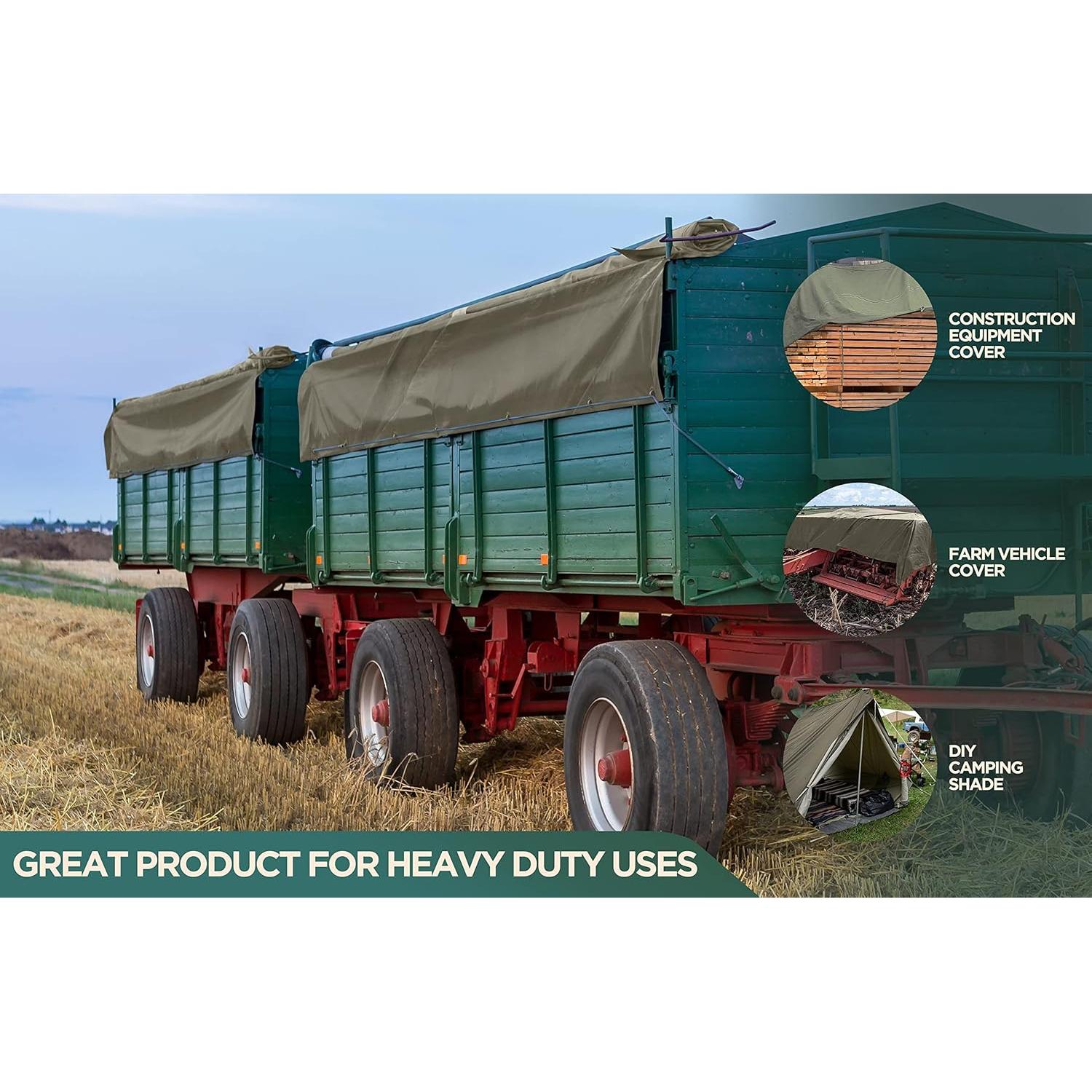 Lona Impermeable CCS 6x8 Pies Algodón Verde Oliva Resistente