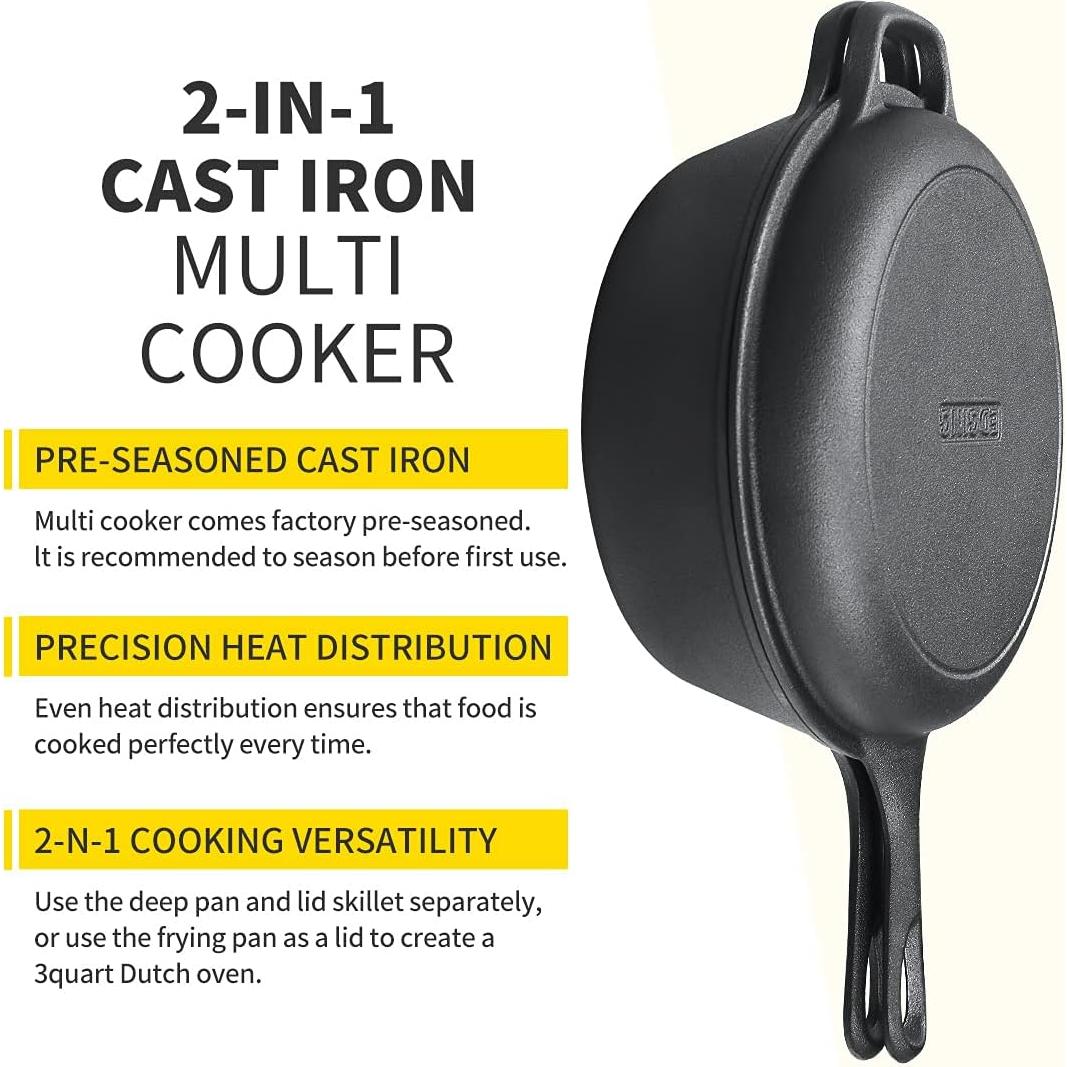 Olla de Hierro Fundido 2 en 1 EDGING CASTING 3QT Precocinado