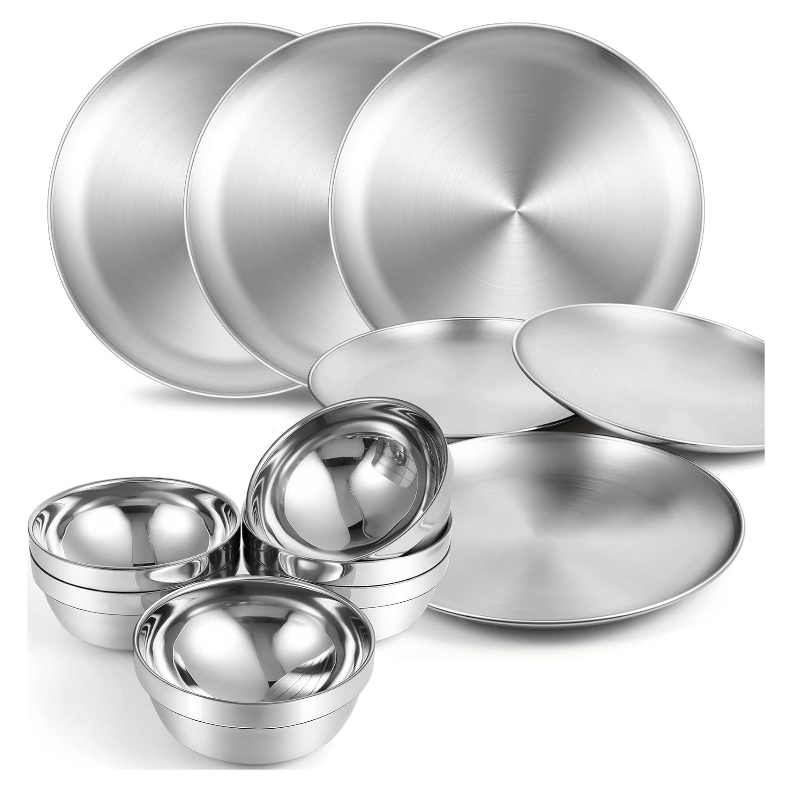 Platos y Cuencos de Acero Inoxidable Sunnyray - 6 Sets 20.32 cm